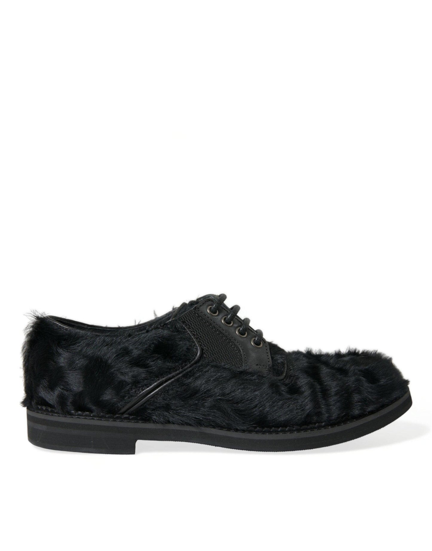 Dolce & Gabbana Elegant Black Fur Derby Dress Shoes for Men - Arichezz.store