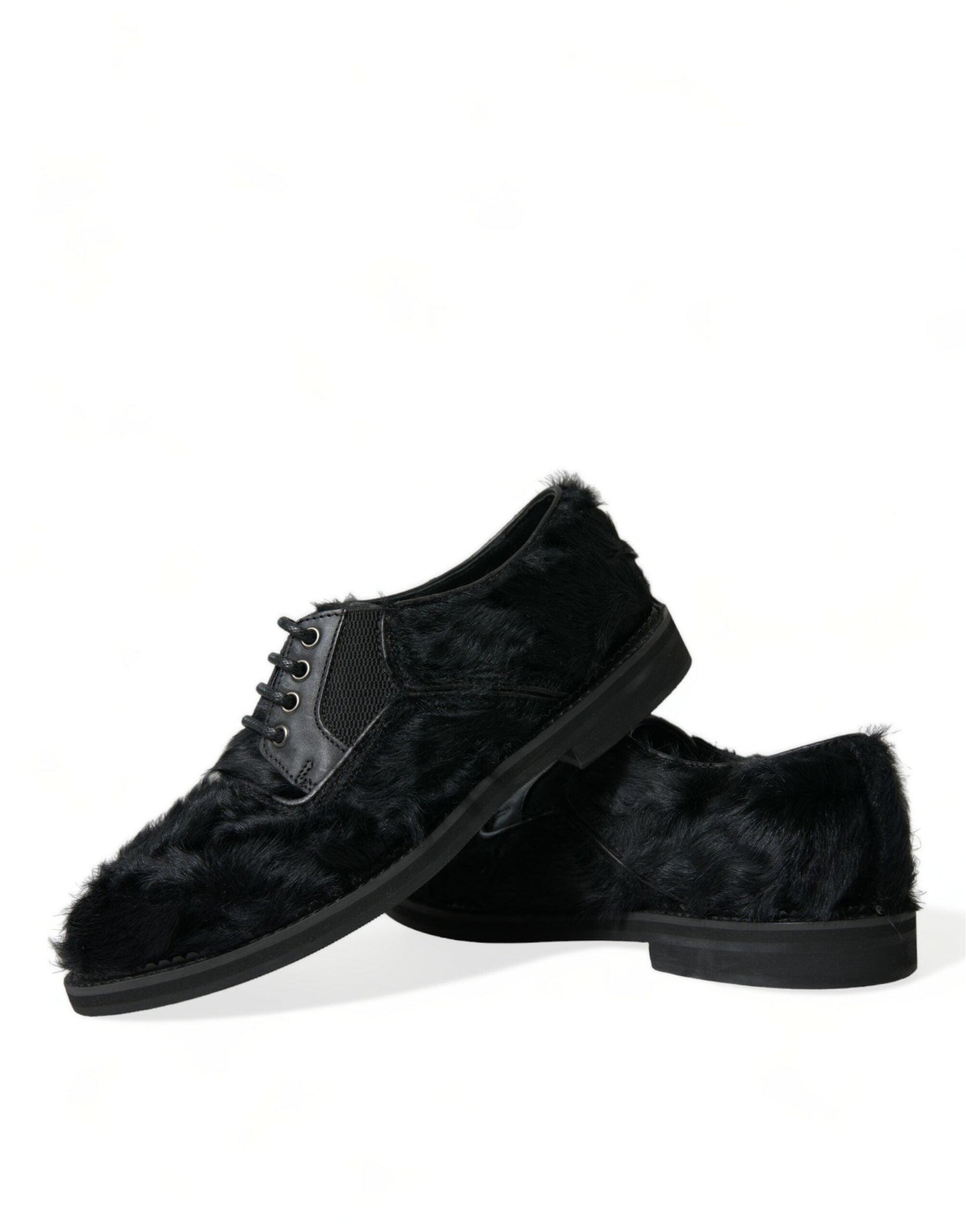 Dolce & Gabbana Elegant Black Fur Derby Dress Shoes for Men - Arichezz.store