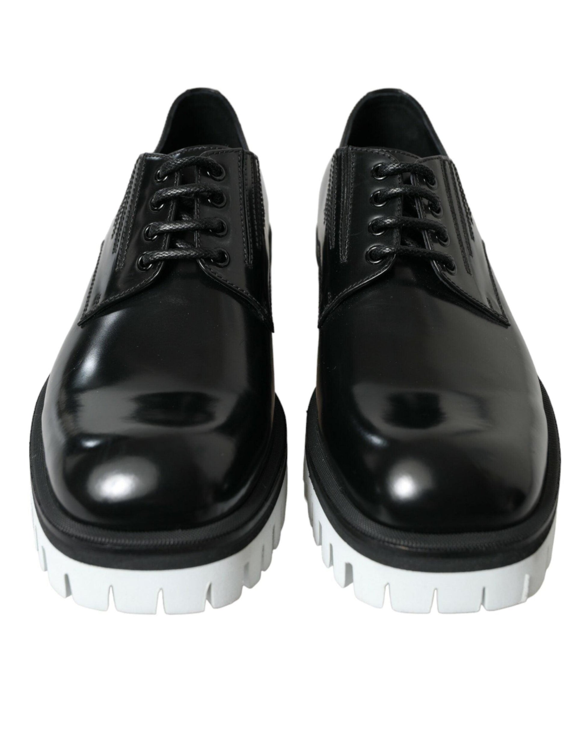 Dolce & Gabbana Sophisticated Black and White Leather Derby Shoes - Arichezz.store