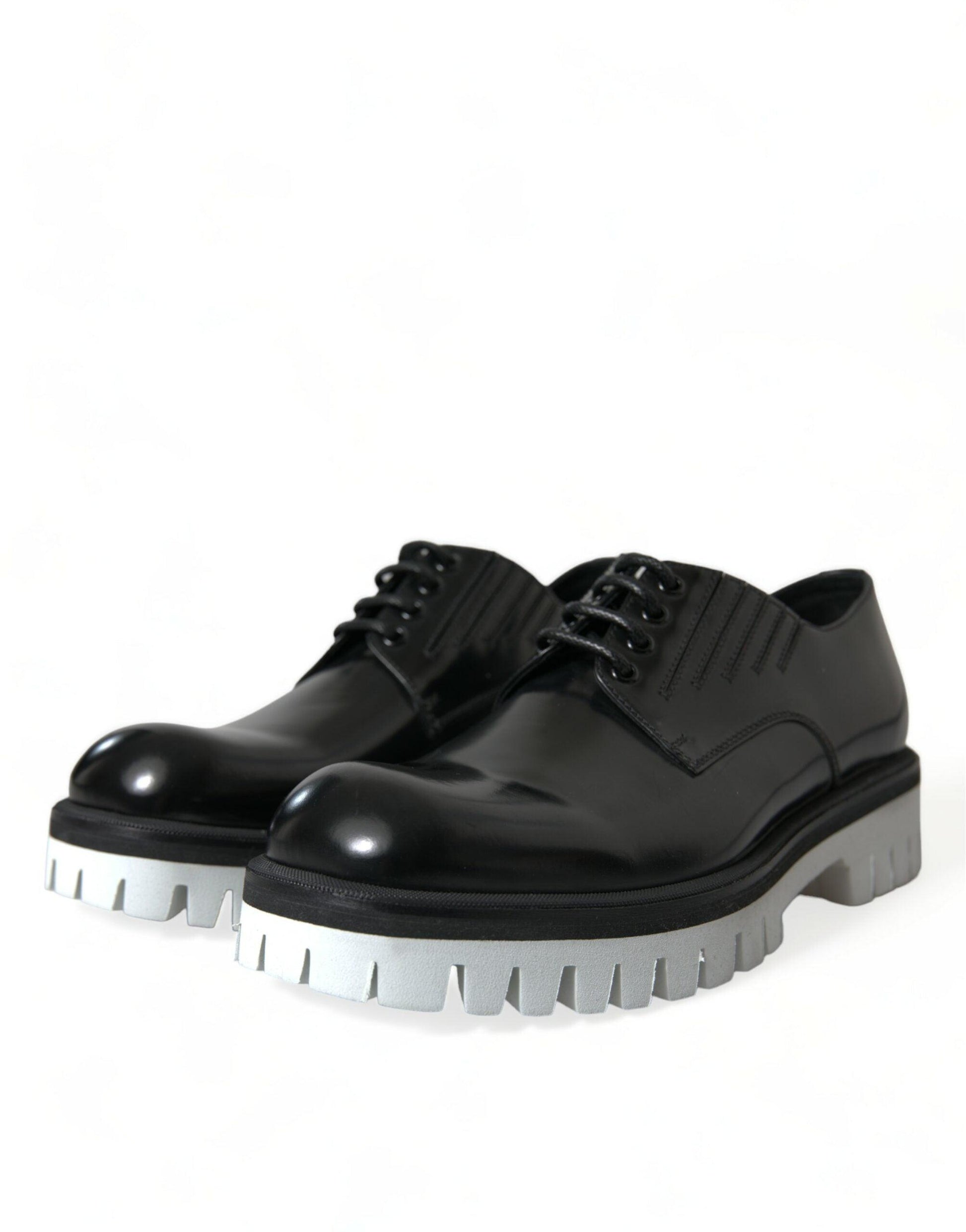 Dolce & Gabbana Sophisticated Black and White Leather Derby Shoes - Arichezz.store