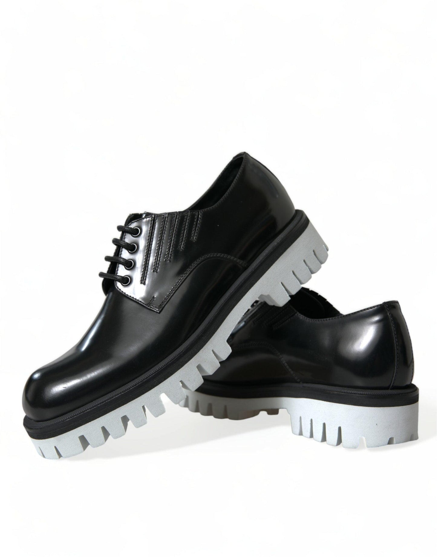 Dolce & Gabbana Sophisticated Black and White Leather Derby Shoes - Arichezz.store