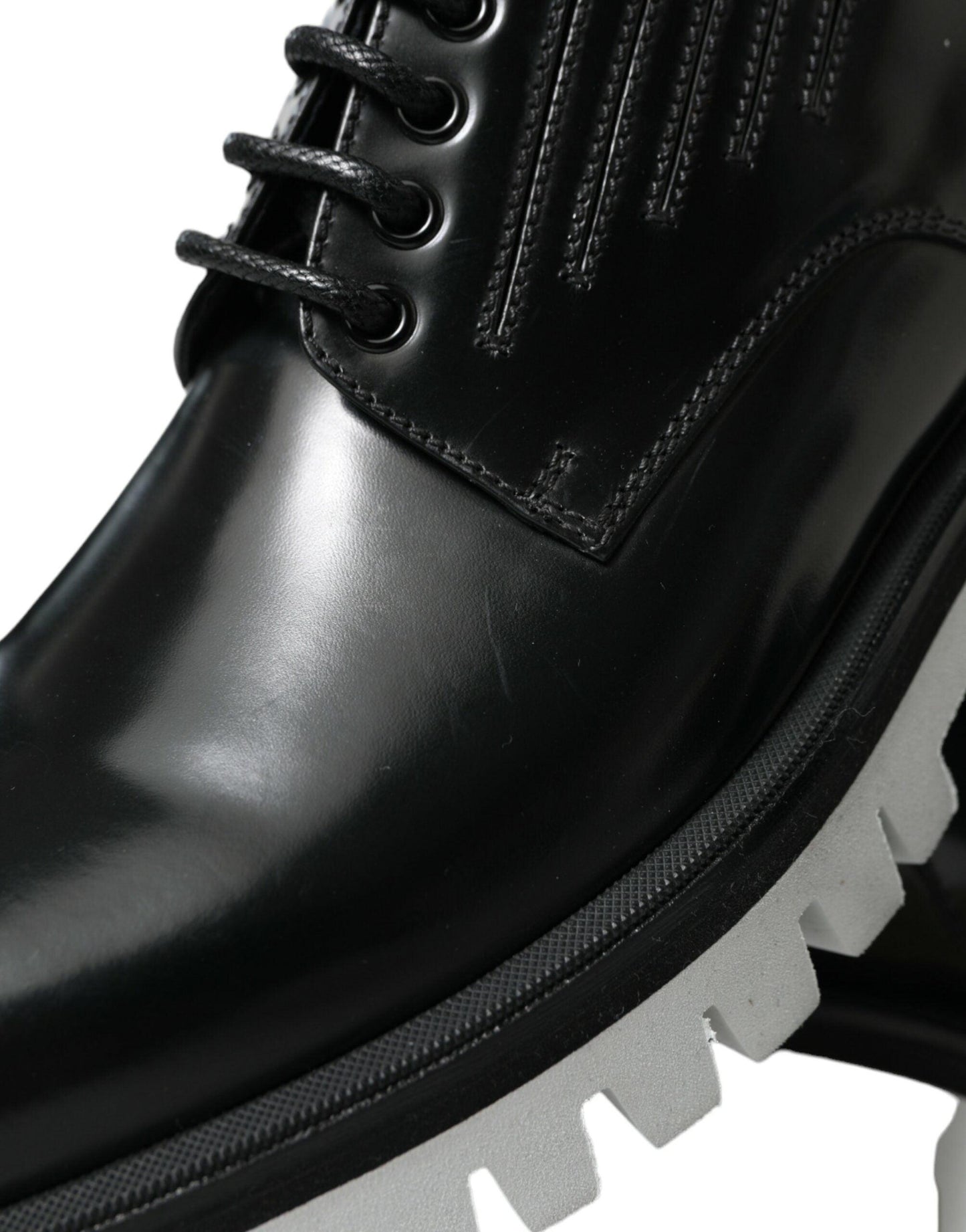 Dolce & Gabbana Sophisticated Black and White Leather Derby Shoes - Arichezz.store