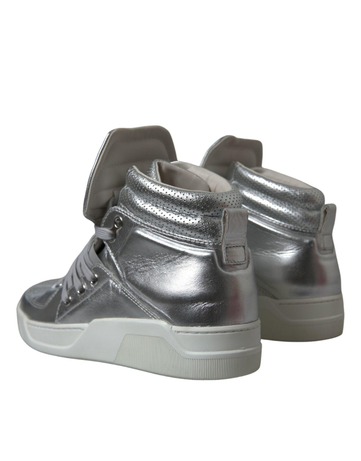 Dolce & Gabbana Silver Leather High-Top Sneakers - Arichezz.store