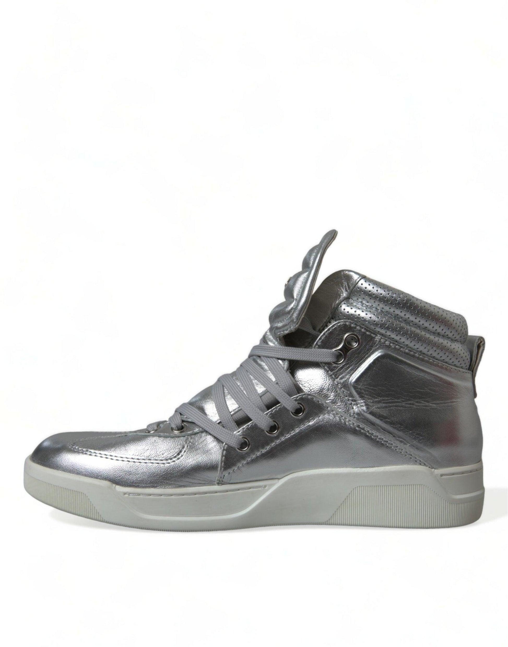 Dolce & Gabbana Silver Leather High-Top Sneakers - Arichezz.store