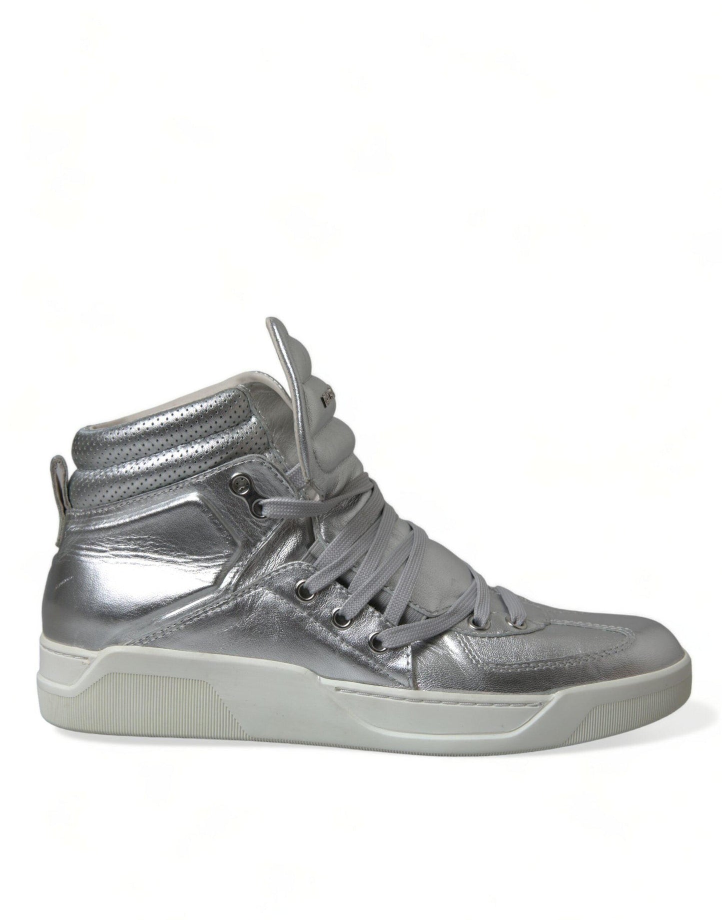 Dolce & Gabbana Silver Leather High-Top Sneakers - Arichezz.store