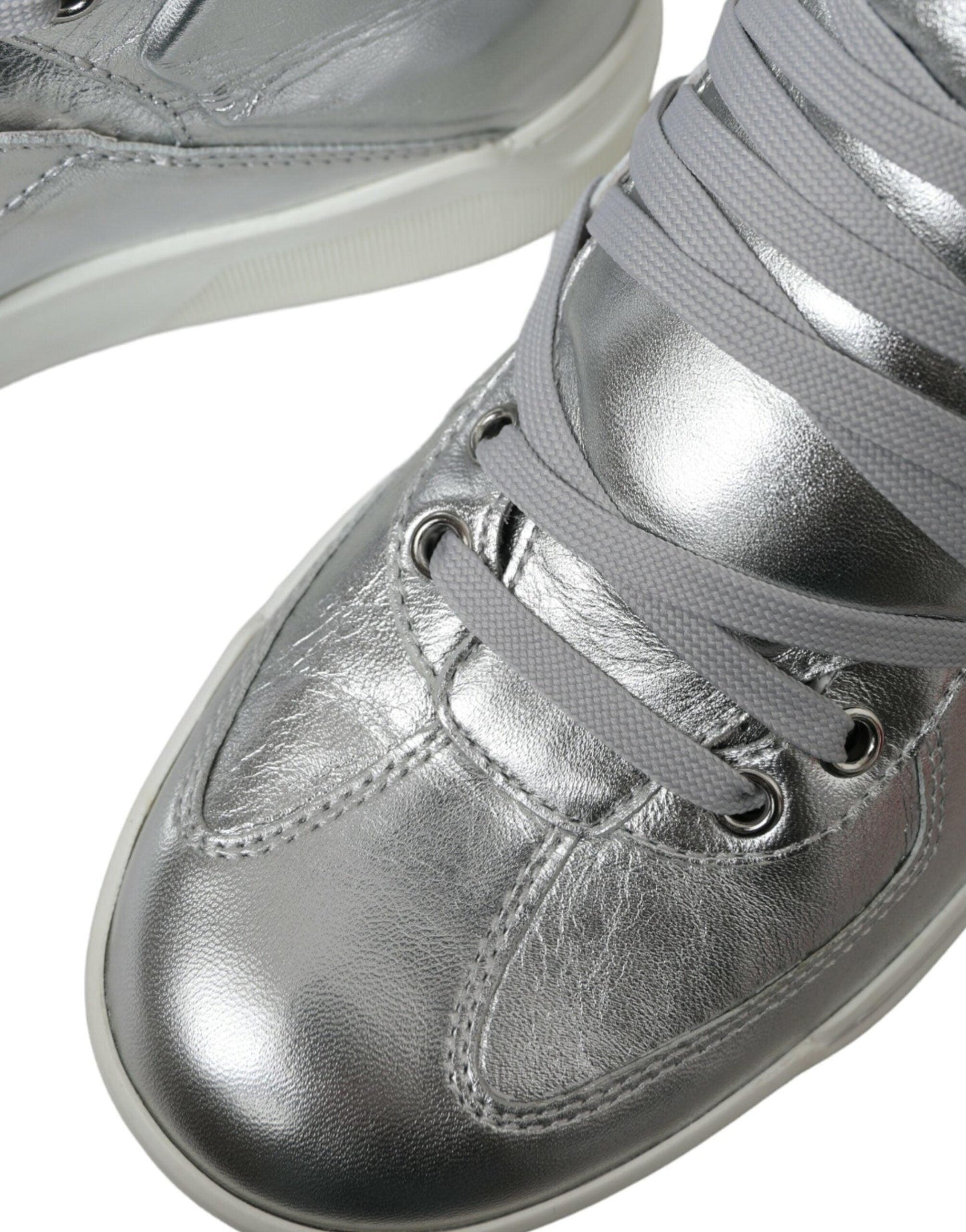 Dolce & Gabbana Silver Leather High-Top Sneakers - Arichezz.store