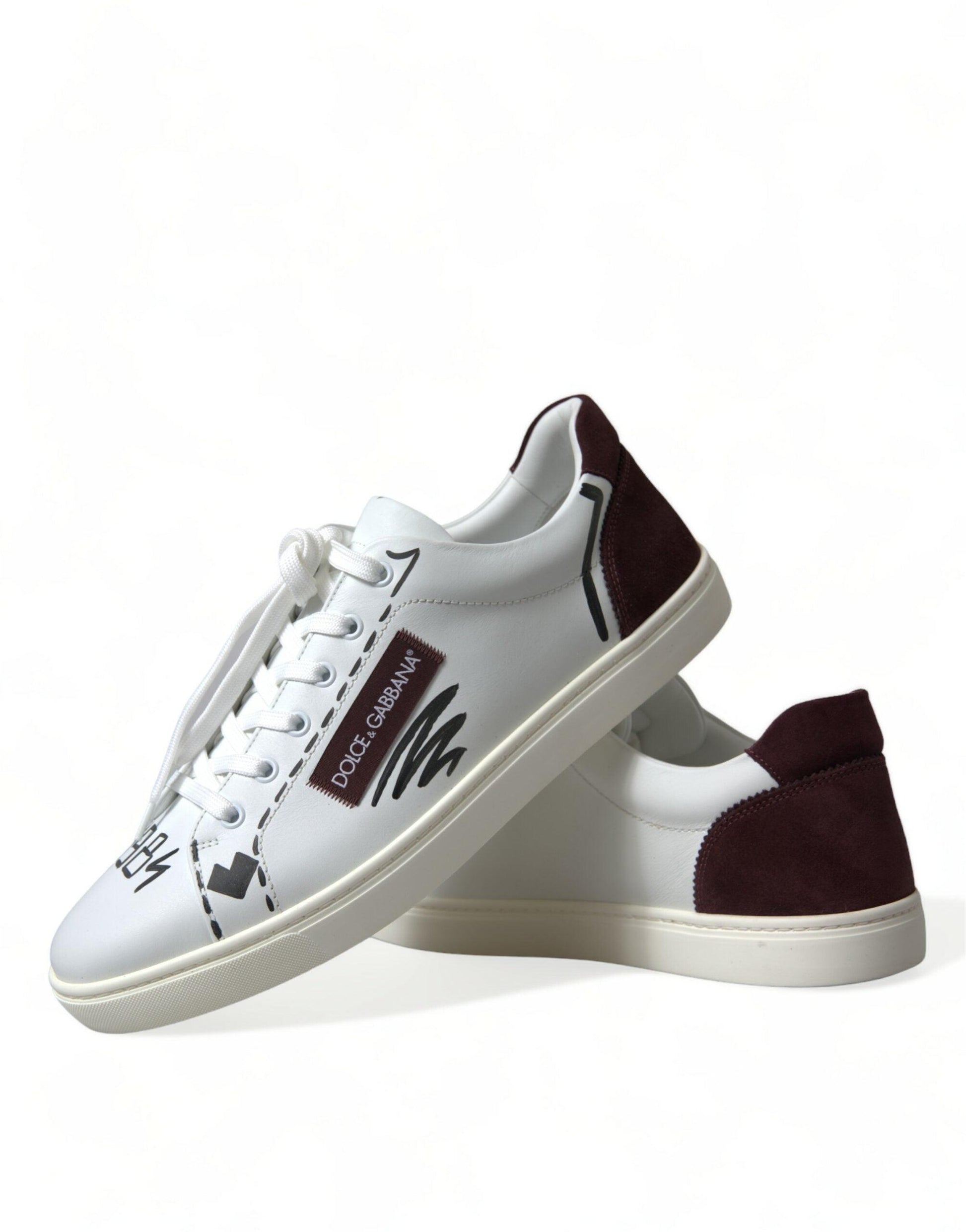 Dolce & Gabbana Exclusive White Bordeaux Low Top Sneakers - Arichezz.store