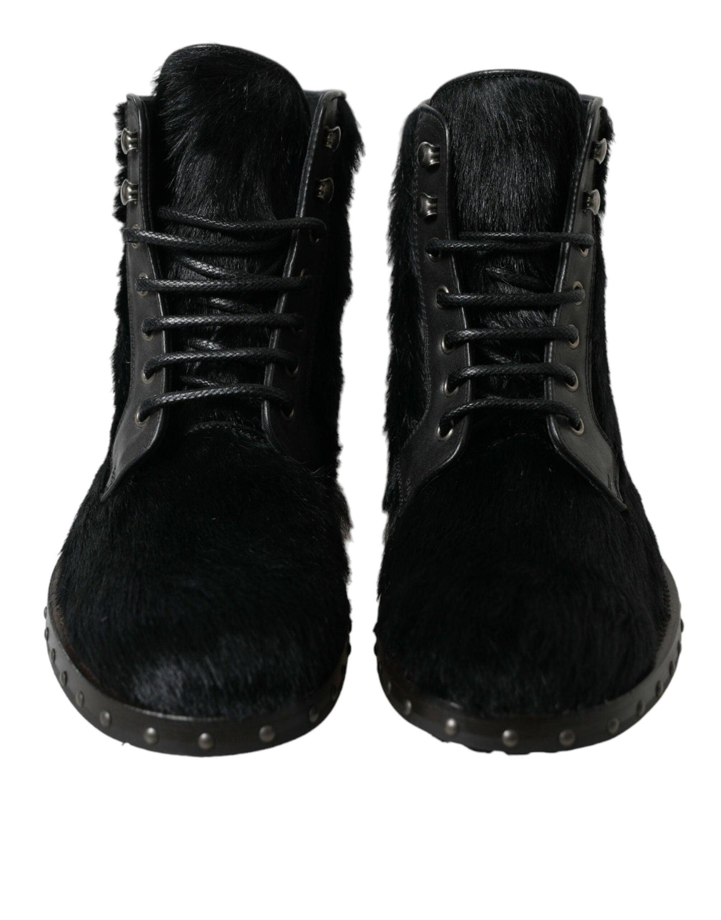 Dolce & Gabbana Elegant Black Calf Leather Lace-Up Boots - Arichezz.store