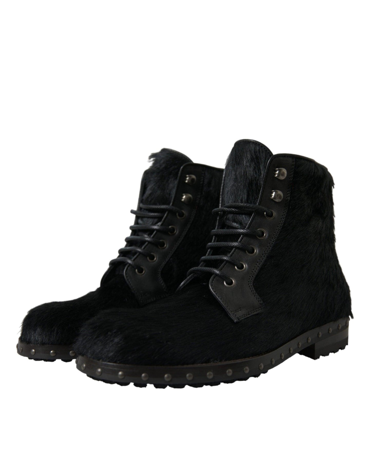 Dolce & Gabbana Elegant Black Calf Leather Lace-Up Boots - Arichezz.store