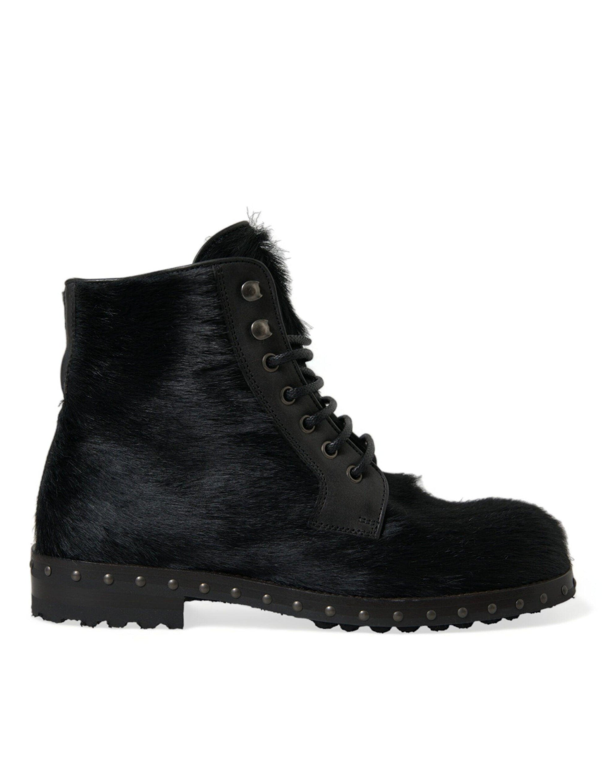 Dolce & Gabbana Elegant Black Calf Leather Lace-Up Boots - Arichezz.store