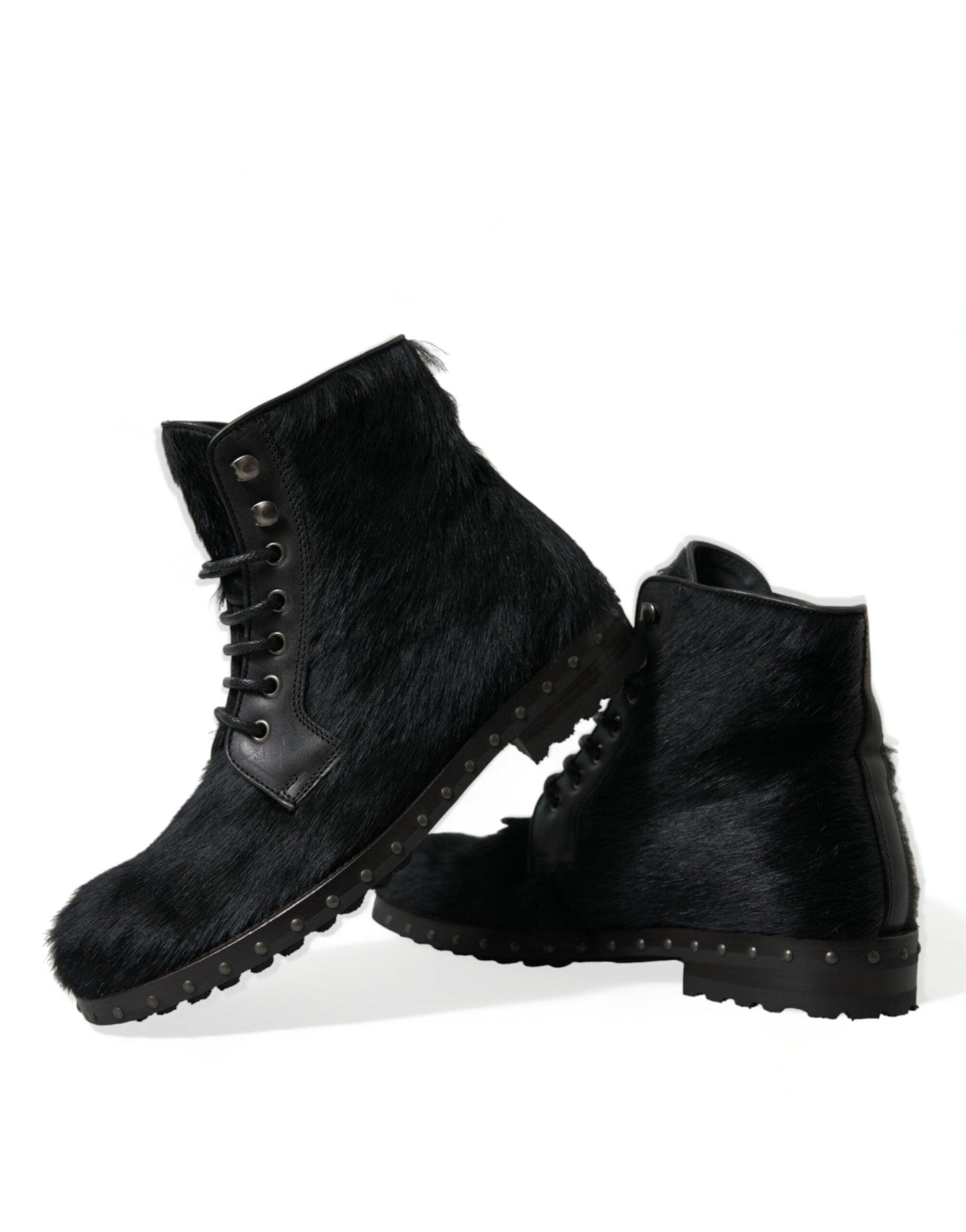 Dolce & Gabbana Elegant Black Calf Leather Lace-Up Boots - Arichezz.store