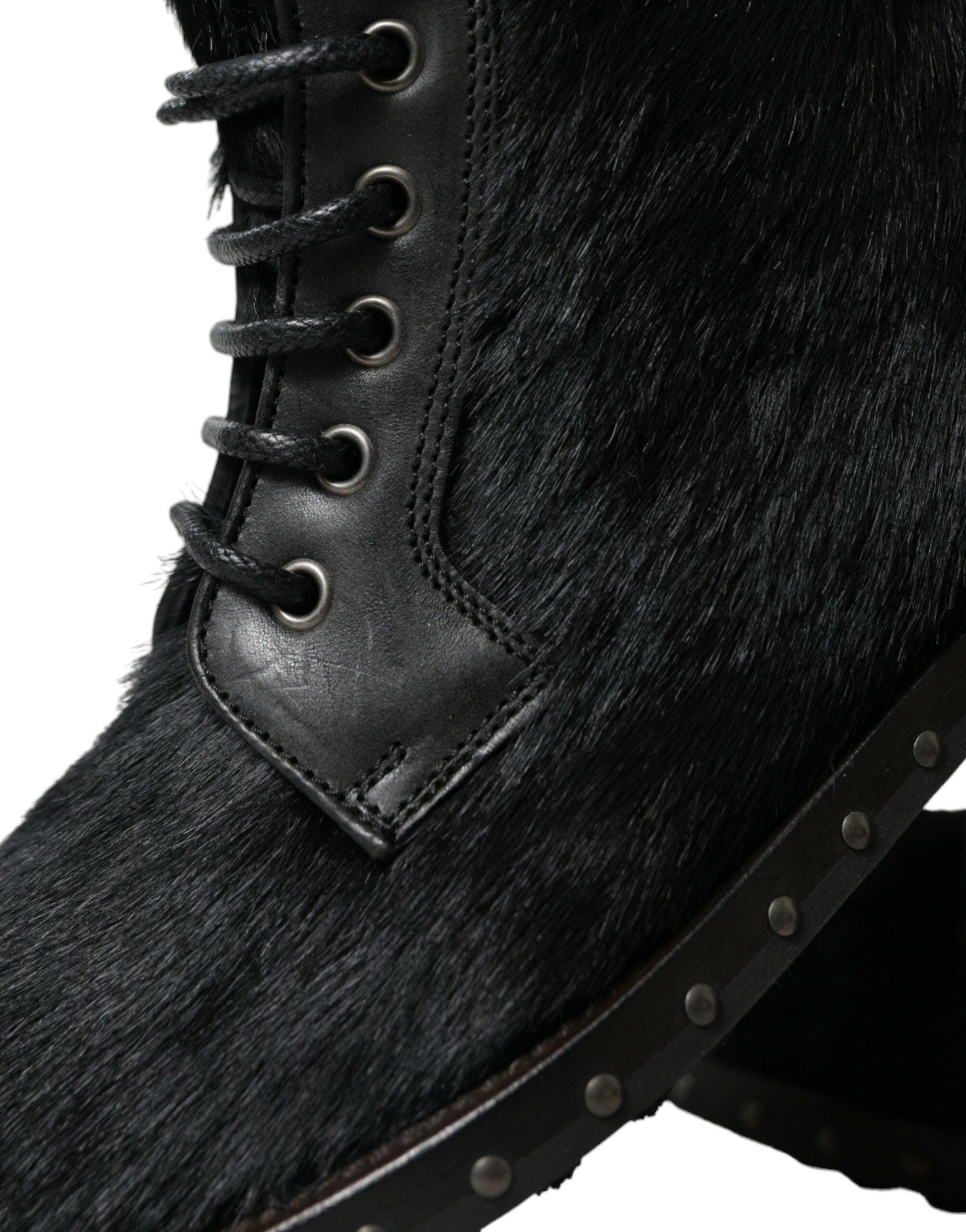 Dolce & Gabbana Elegant Black Calf Leather Lace-Up Boots - Arichezz.store