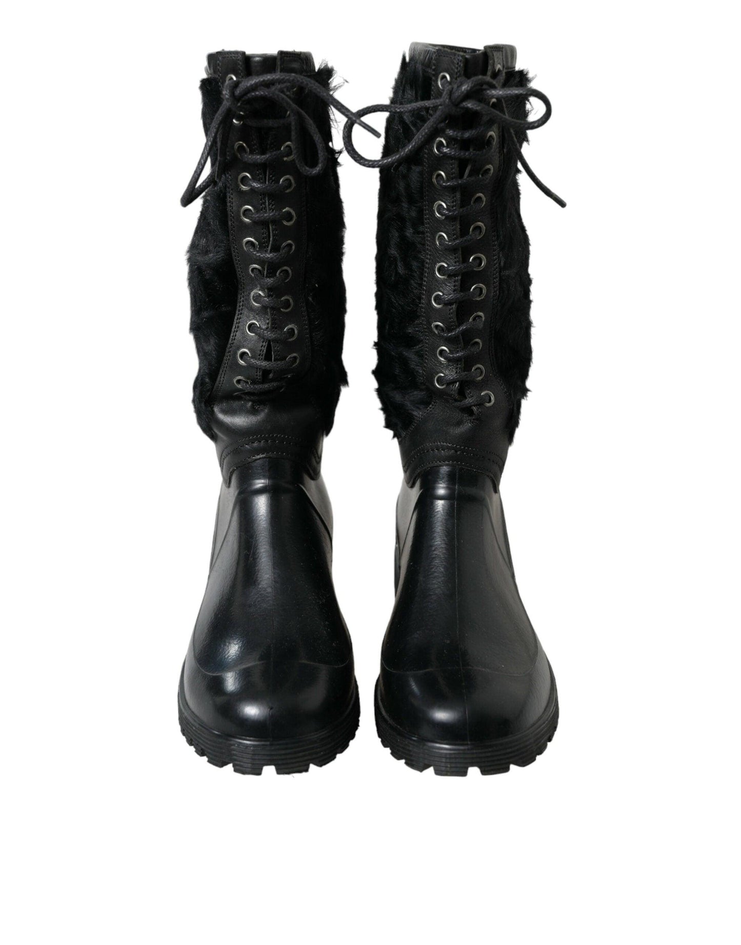 Dolce & Gabbana Sleek Black Shearling Mid Calf Boots - Arichezz.store