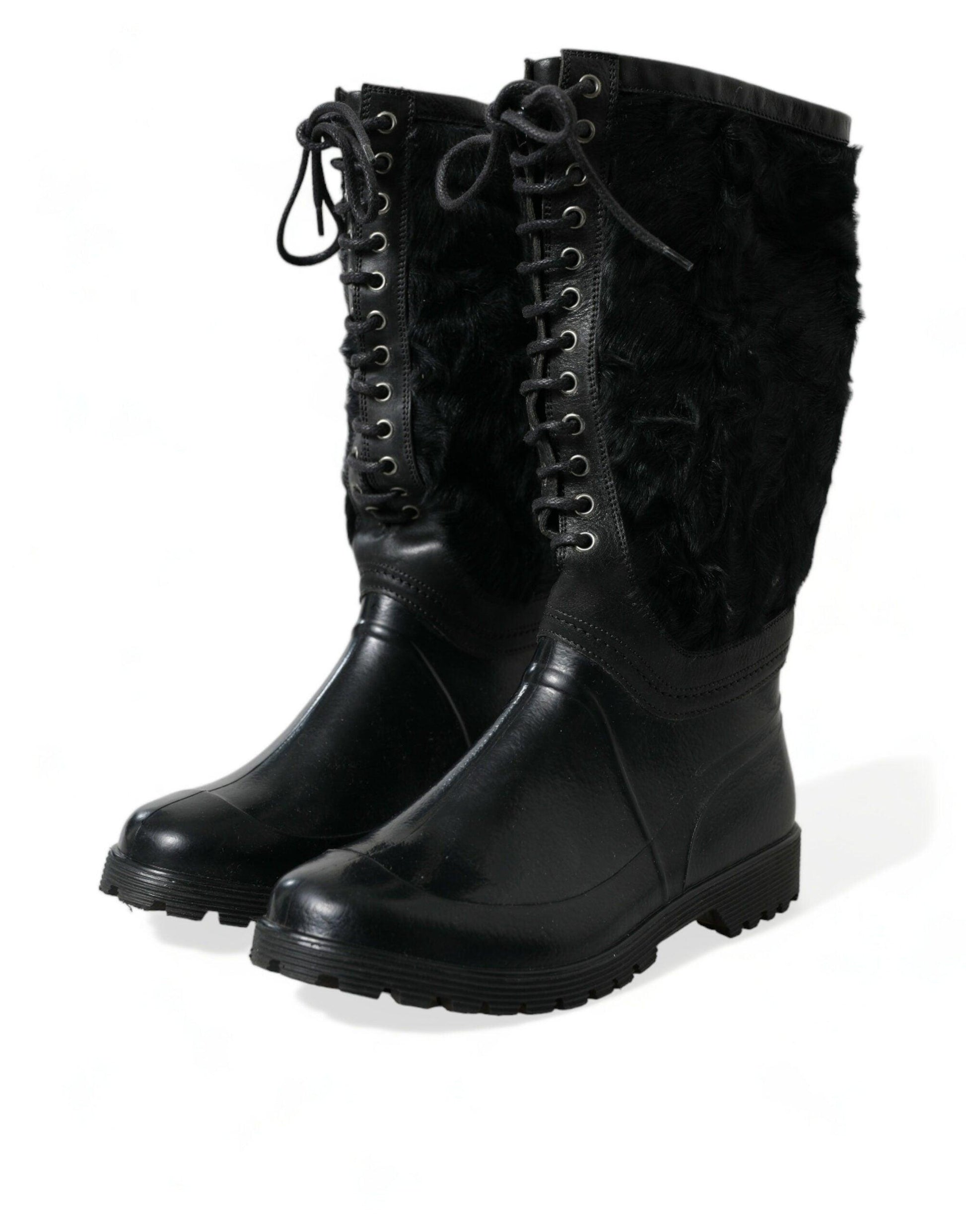 Dolce & Gabbana Sleek Black Shearling Mid Calf Boots - Arichezz.store