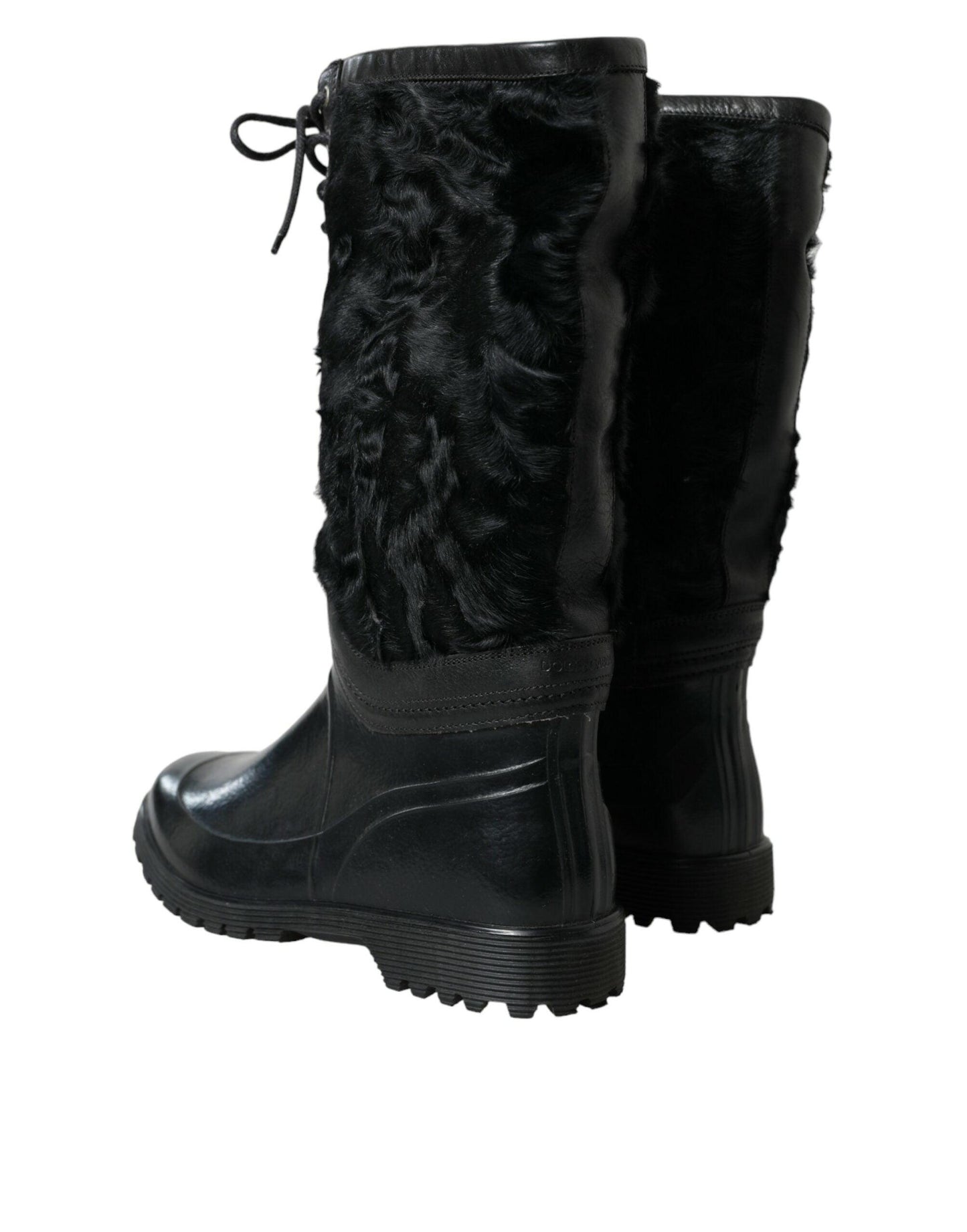 Dolce & Gabbana Sleek Black Shearling Mid Calf Boots - Arichezz.store