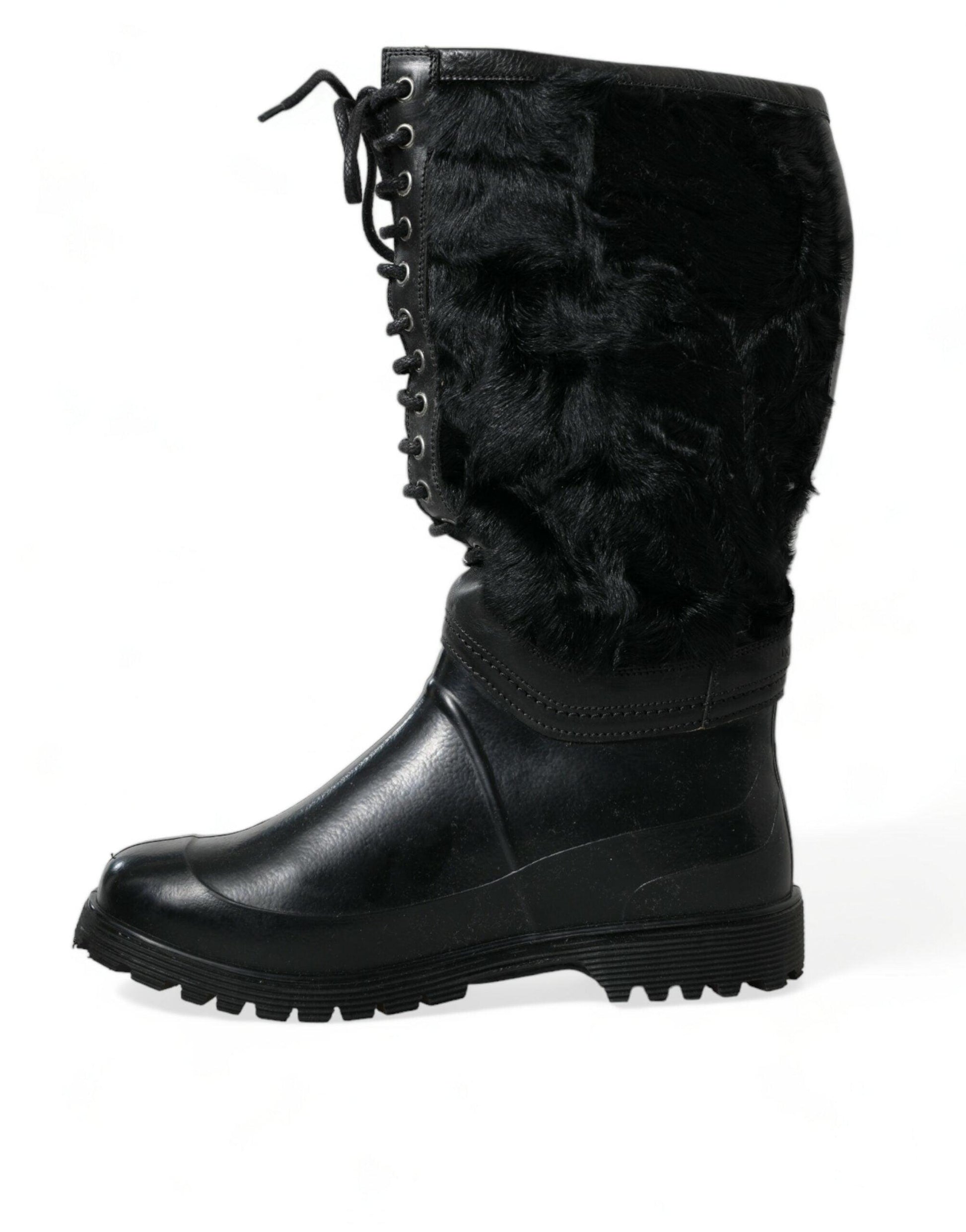 Dolce & Gabbana Sleek Black Shearling Mid Calf Boots - Arichezz.store