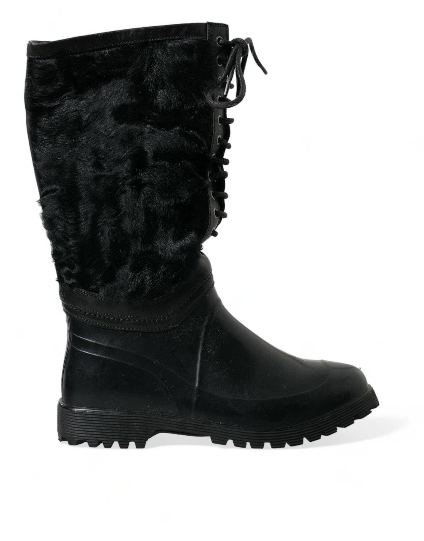 Dolce & Gabbana Sleek Black Shearling Mid Calf Boots - Arichezz.store