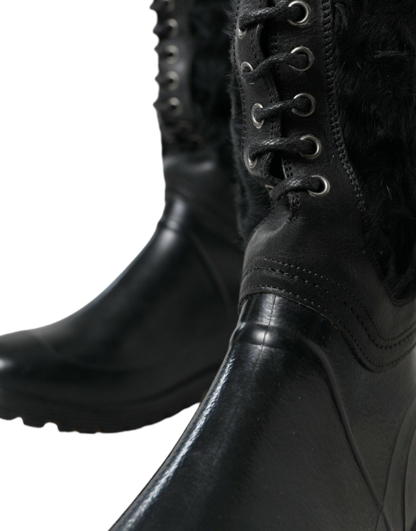 Dolce & Gabbana Sleek Black Shearling Mid Calf Boots - Arichezz.store