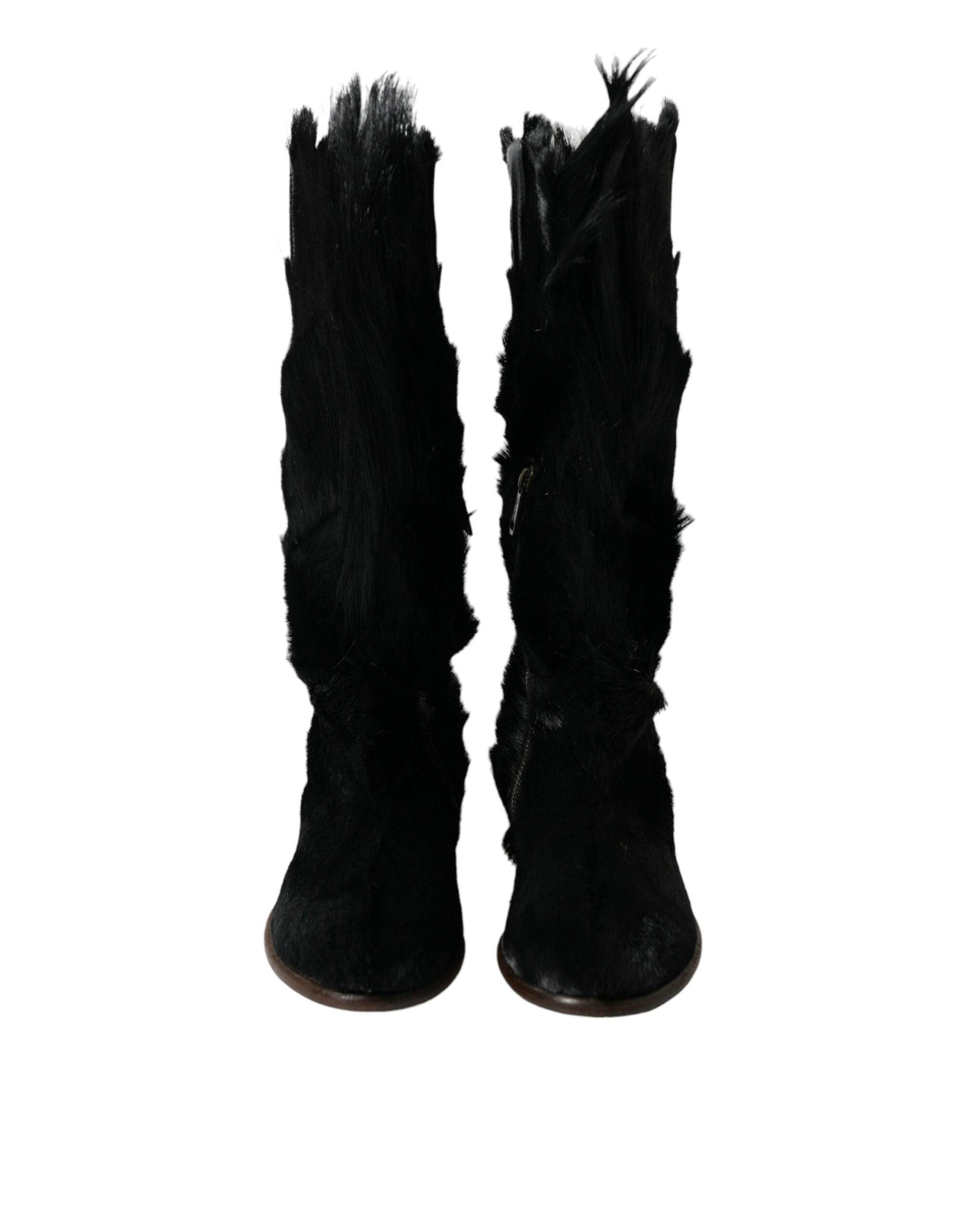 Dolce & Gabbana Opulent Gazelle Fur Mid Calf Boots - Arichezz.store