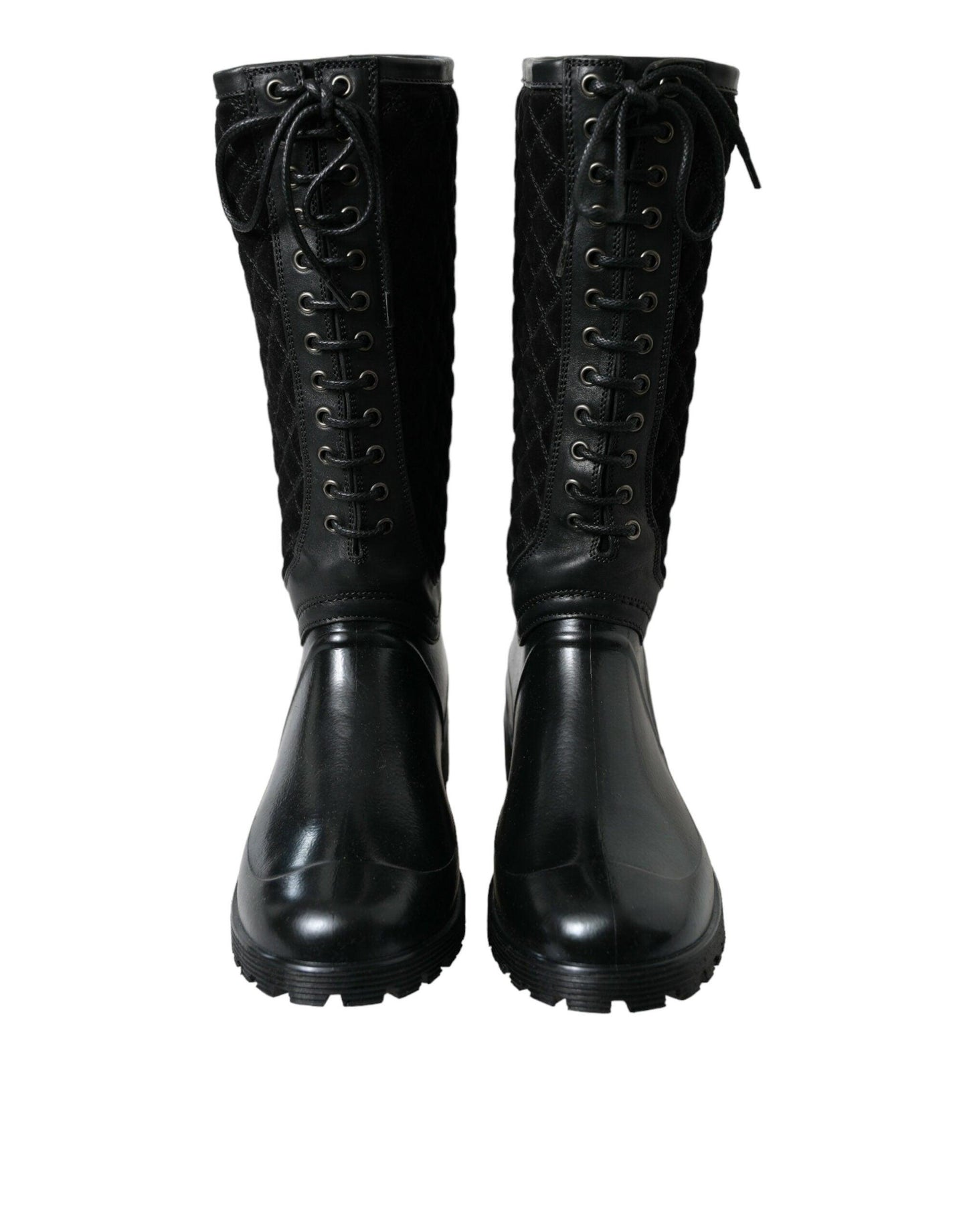 Dolce & Gabbana Elegant Quilted Lace-Up Rain Boots - Arichezz.store