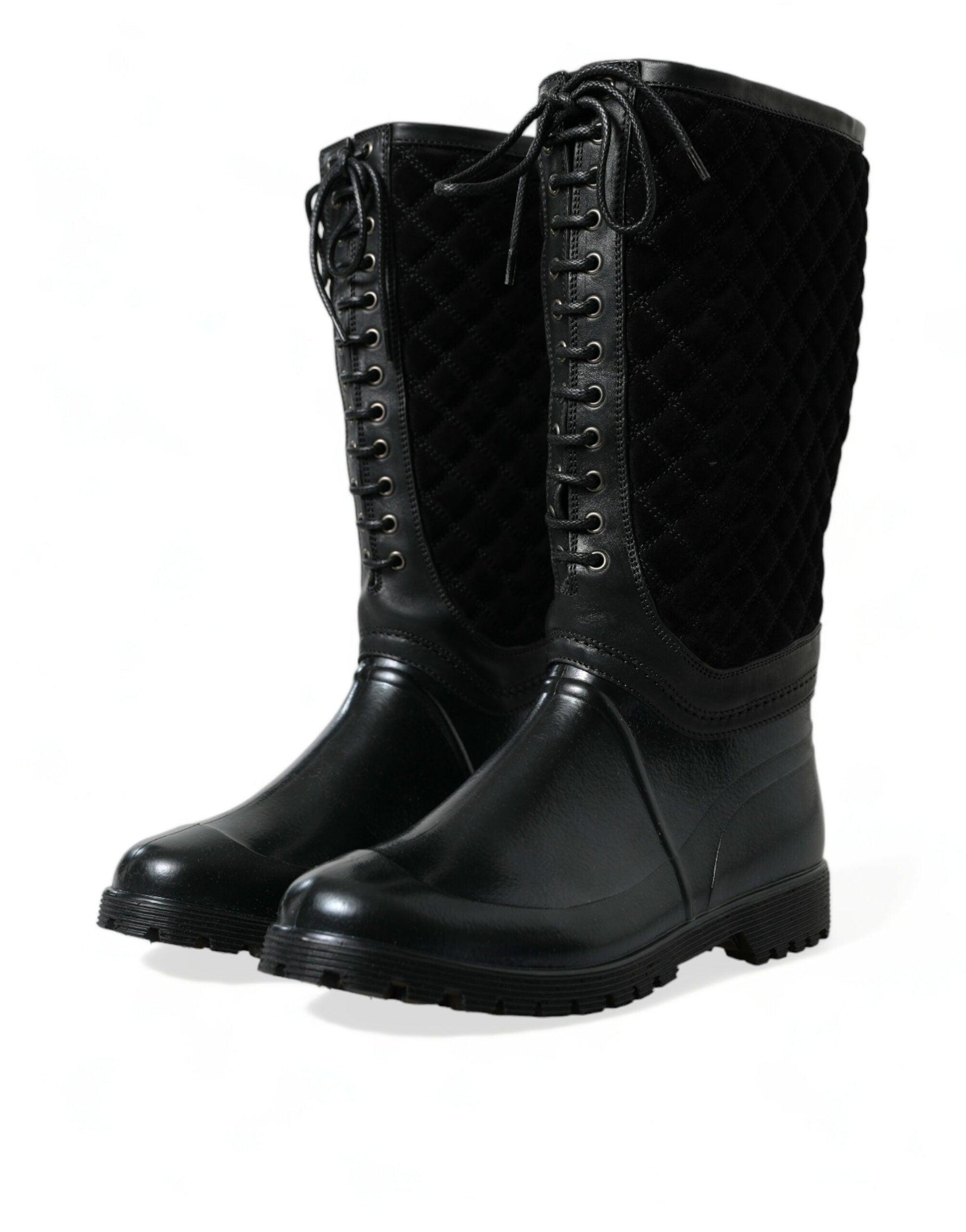 Dolce & Gabbana Elegant Quilted Lace-Up Rain Boots - Arichezz.store