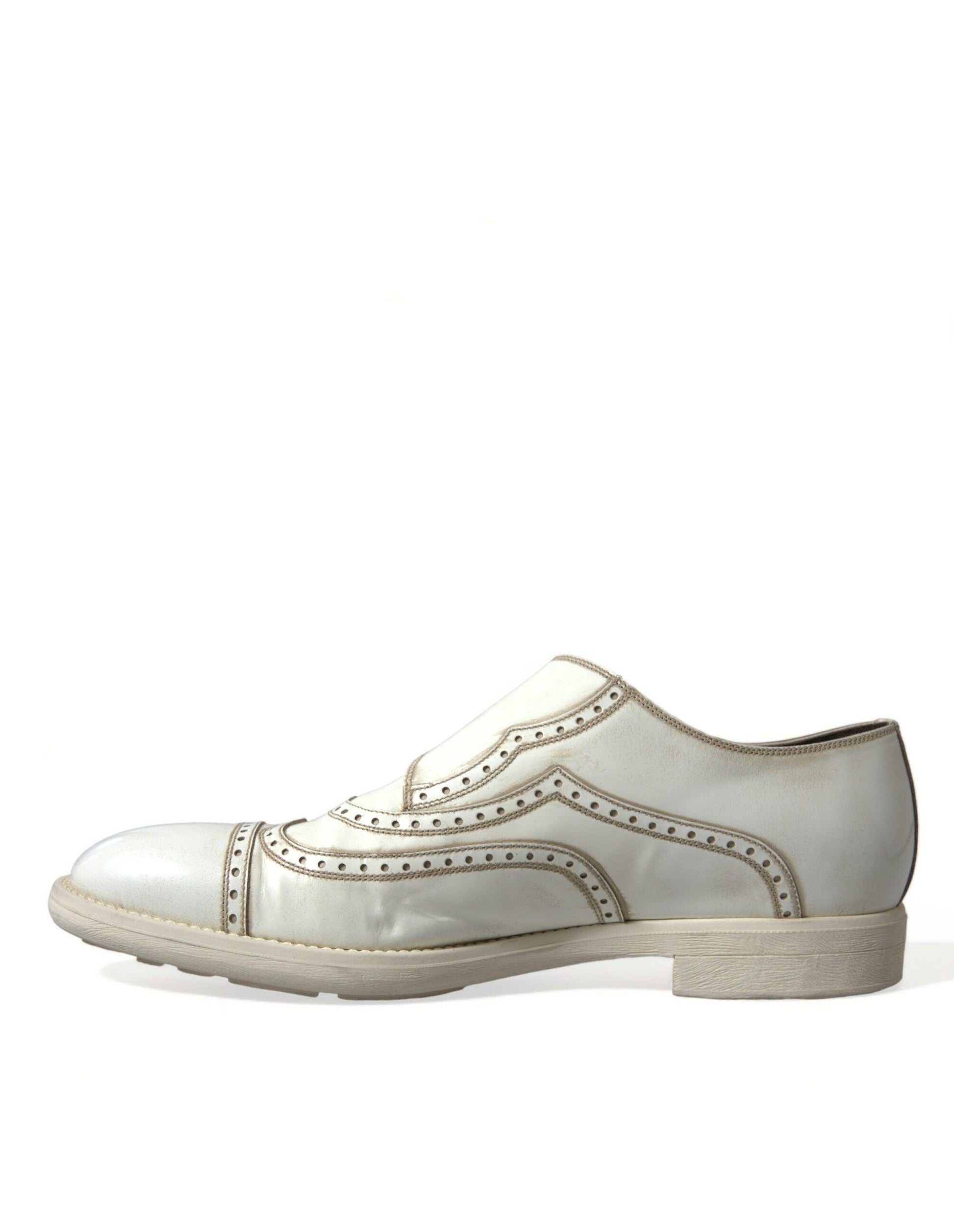 Dolce & Gabbana Elegant White Leather Derby Dress Shoes - Arichezz.store