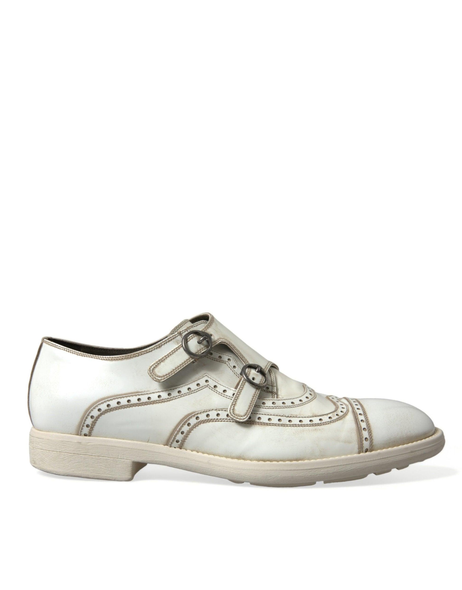 Dolce & Gabbana Elegant White Leather Derby Dress Shoes - Arichezz.store