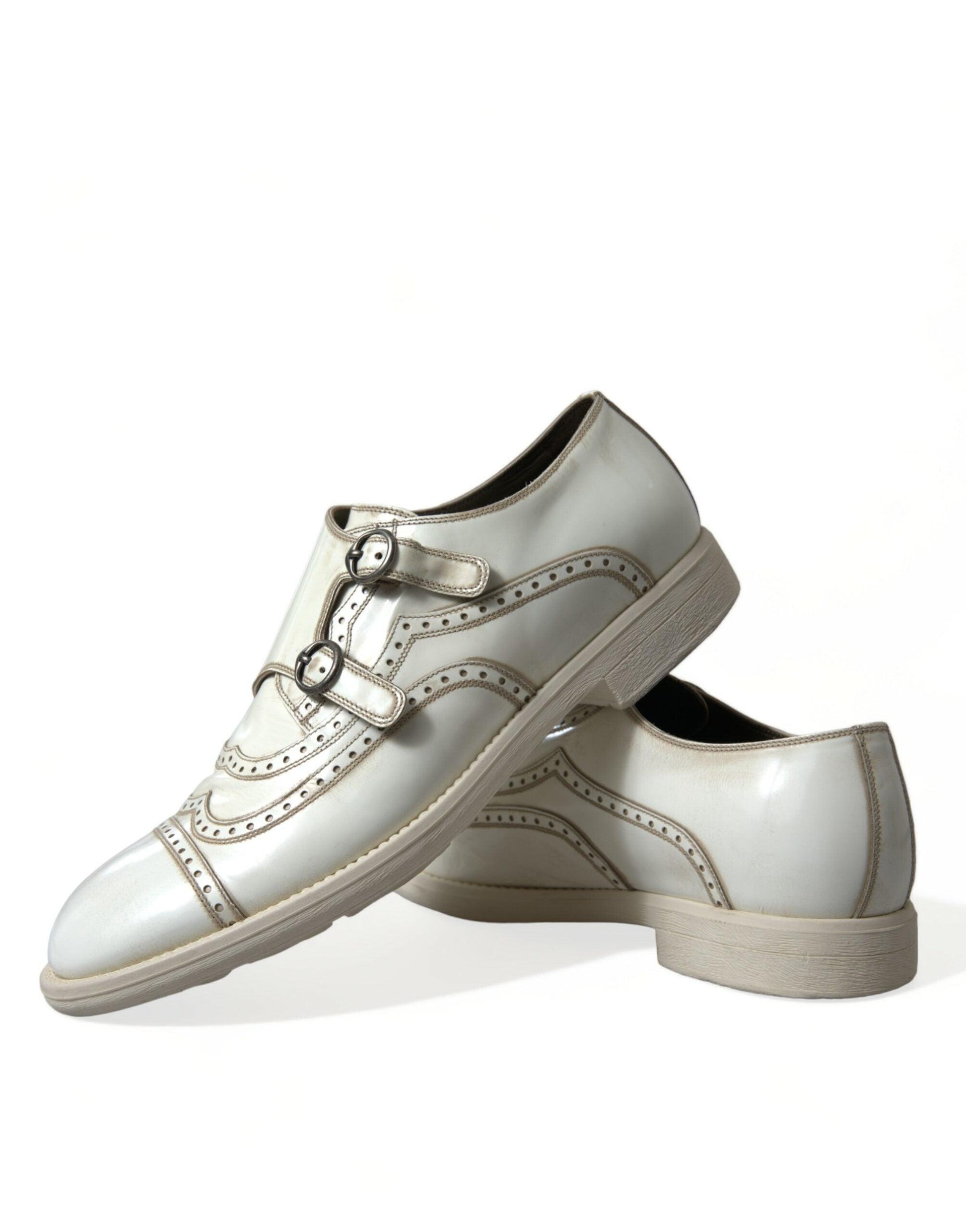 Dolce & Gabbana Elegant White Leather Derby Dress Shoes - Arichezz.store