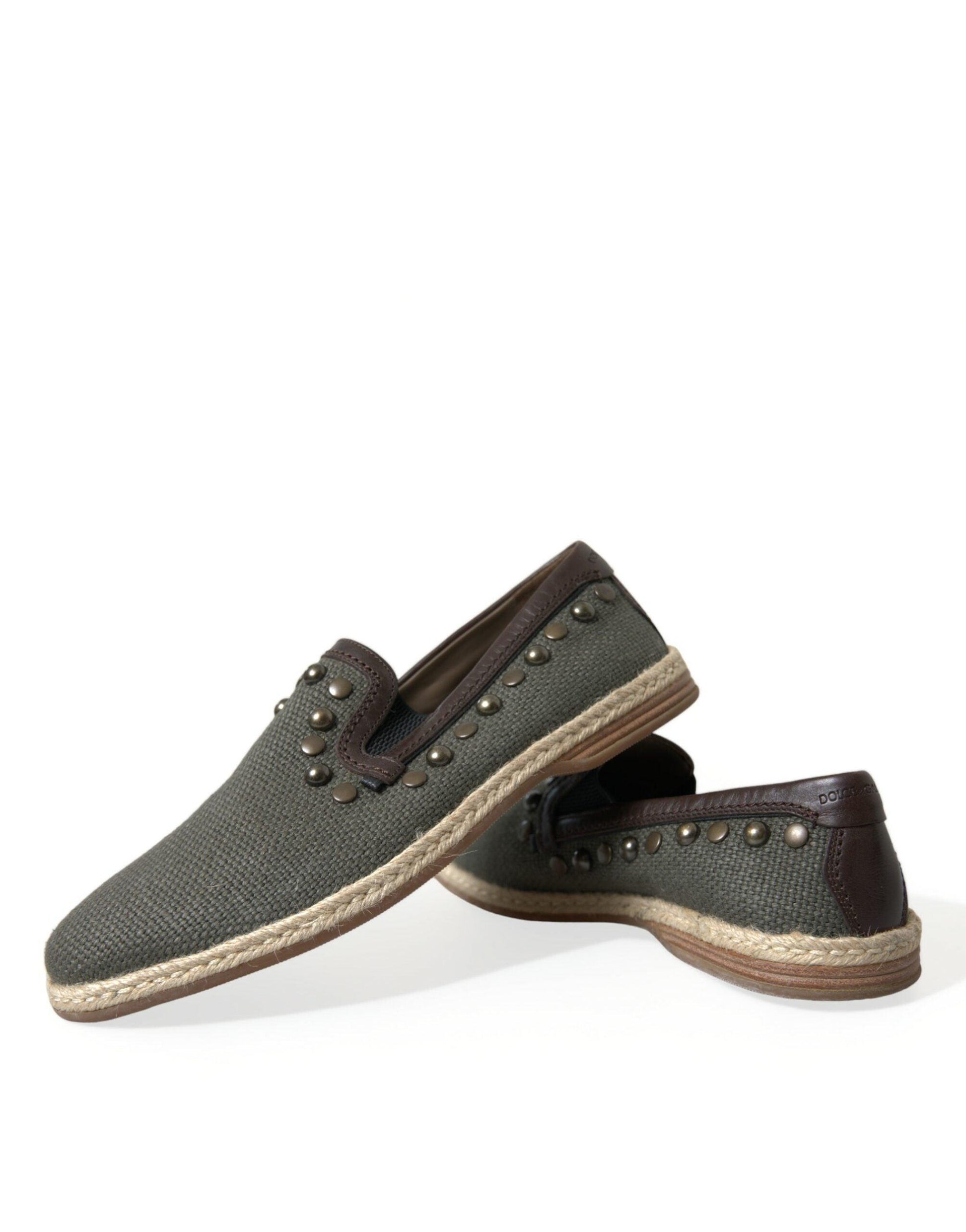 Dolce & Gabbana Studded Canvas Loafer Slipper Shoes - Arichezz.store