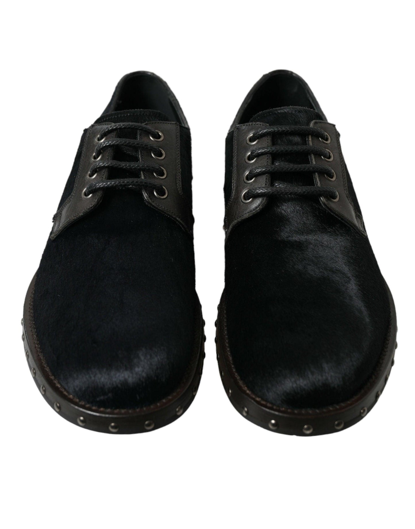 Dolce & Gabbana Elegant Black Calf Fur Derby Shoes - Arichezz.store