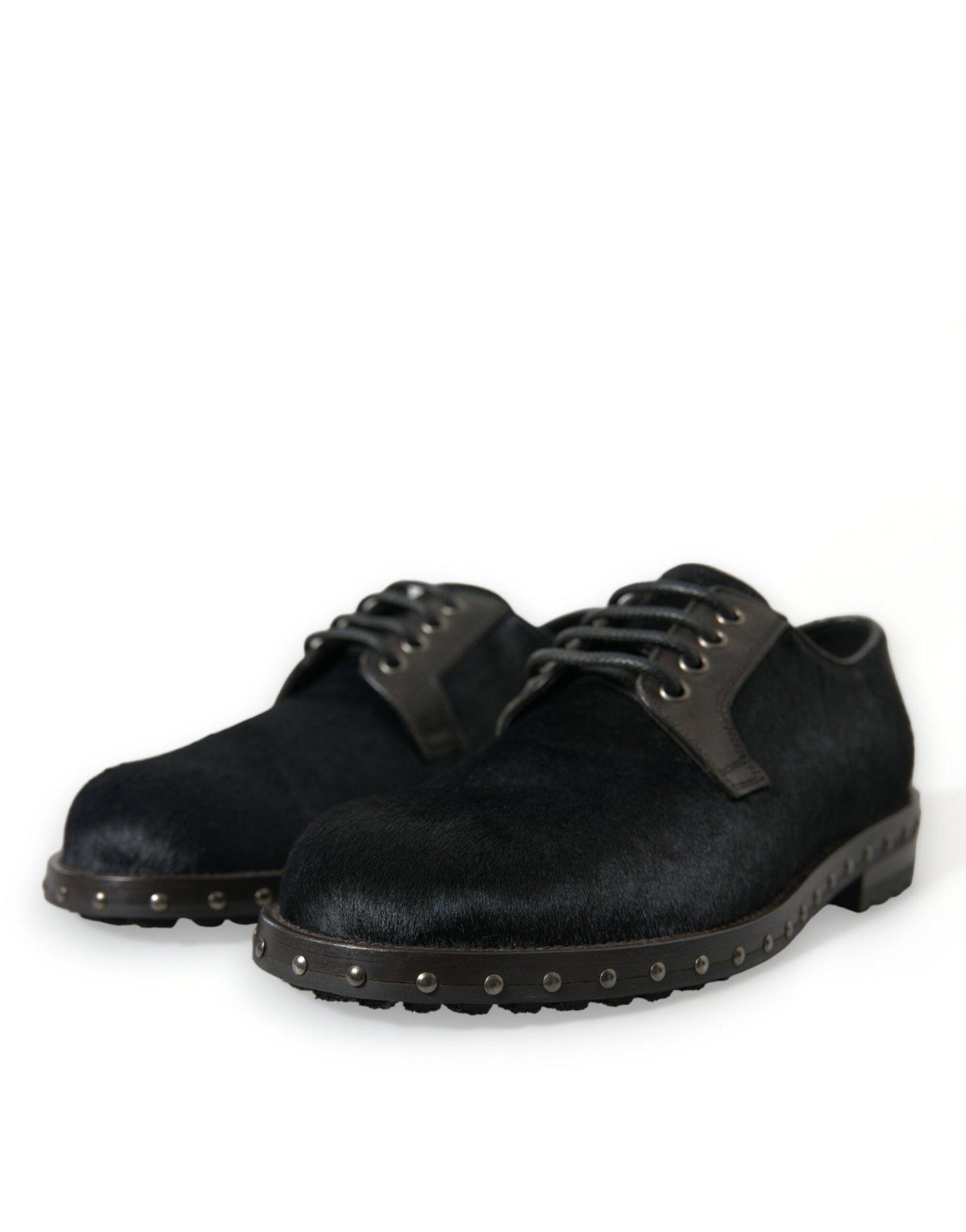 Dolce & Gabbana Elegant Black Calf Fur Derby Shoes - Arichezz.store