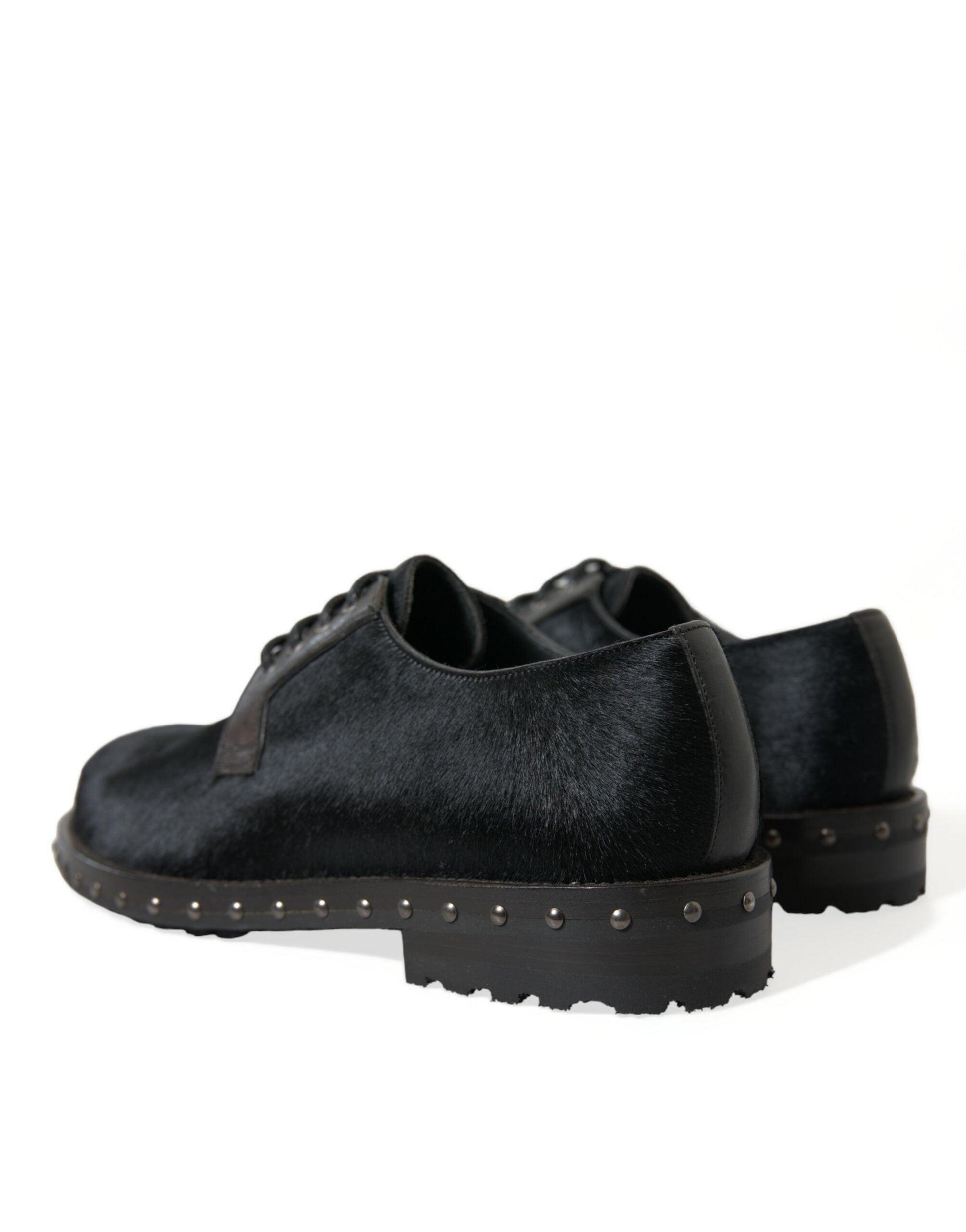 Dolce & Gabbana Elegant Black Calf Fur Derby Shoes - Arichezz.store