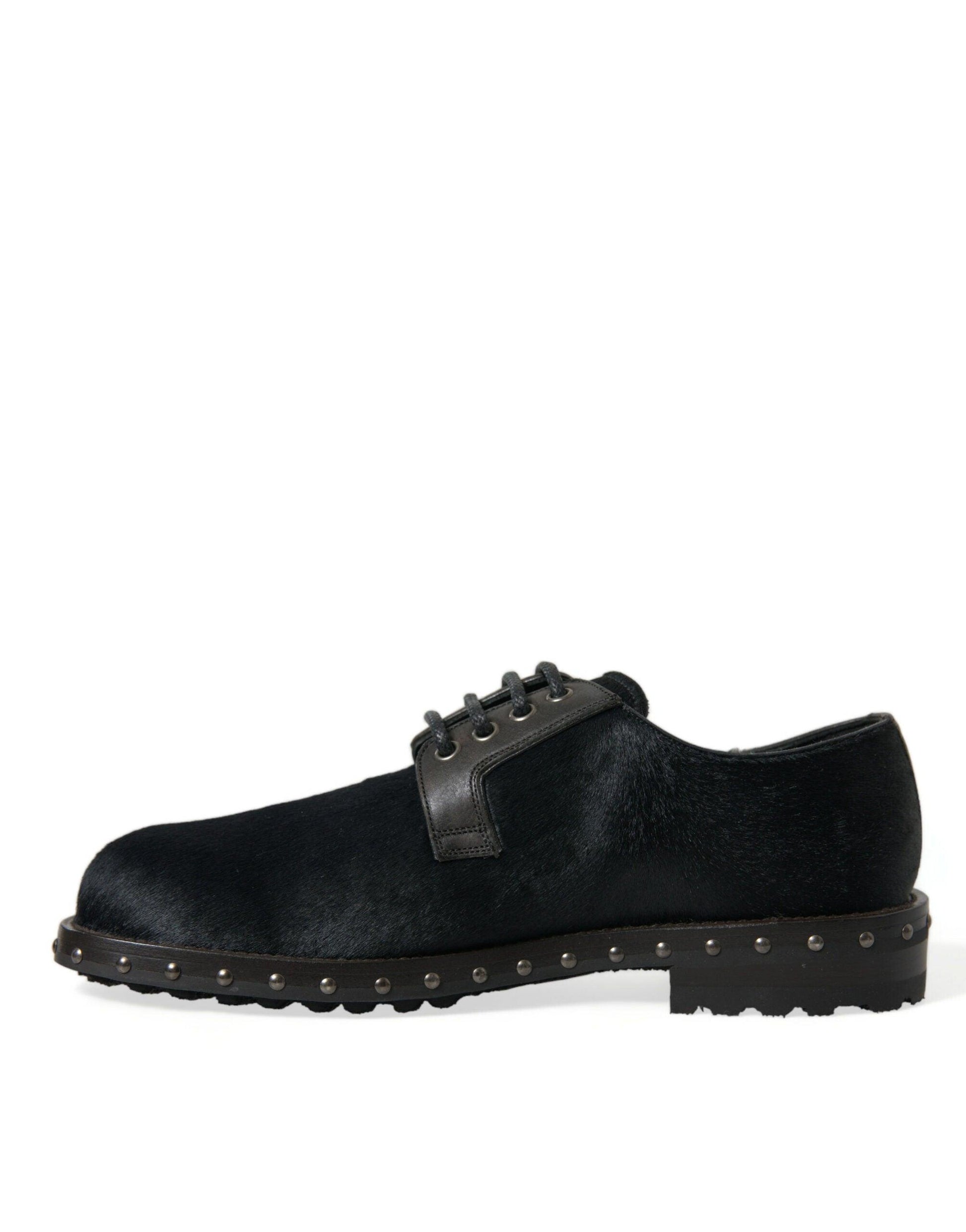 Dolce & Gabbana Elegant Black Calf Fur Derby Shoes - Arichezz.store