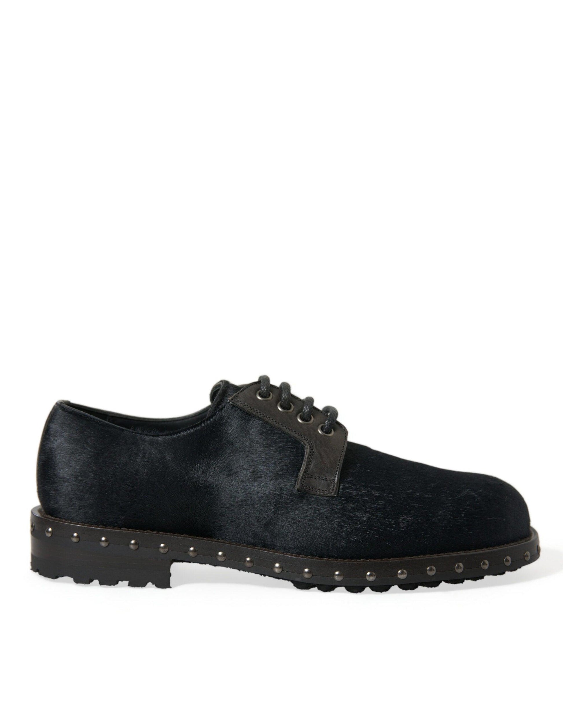 Dolce & Gabbana Elegant Black Calf Fur Derby Shoes - Arichezz.store