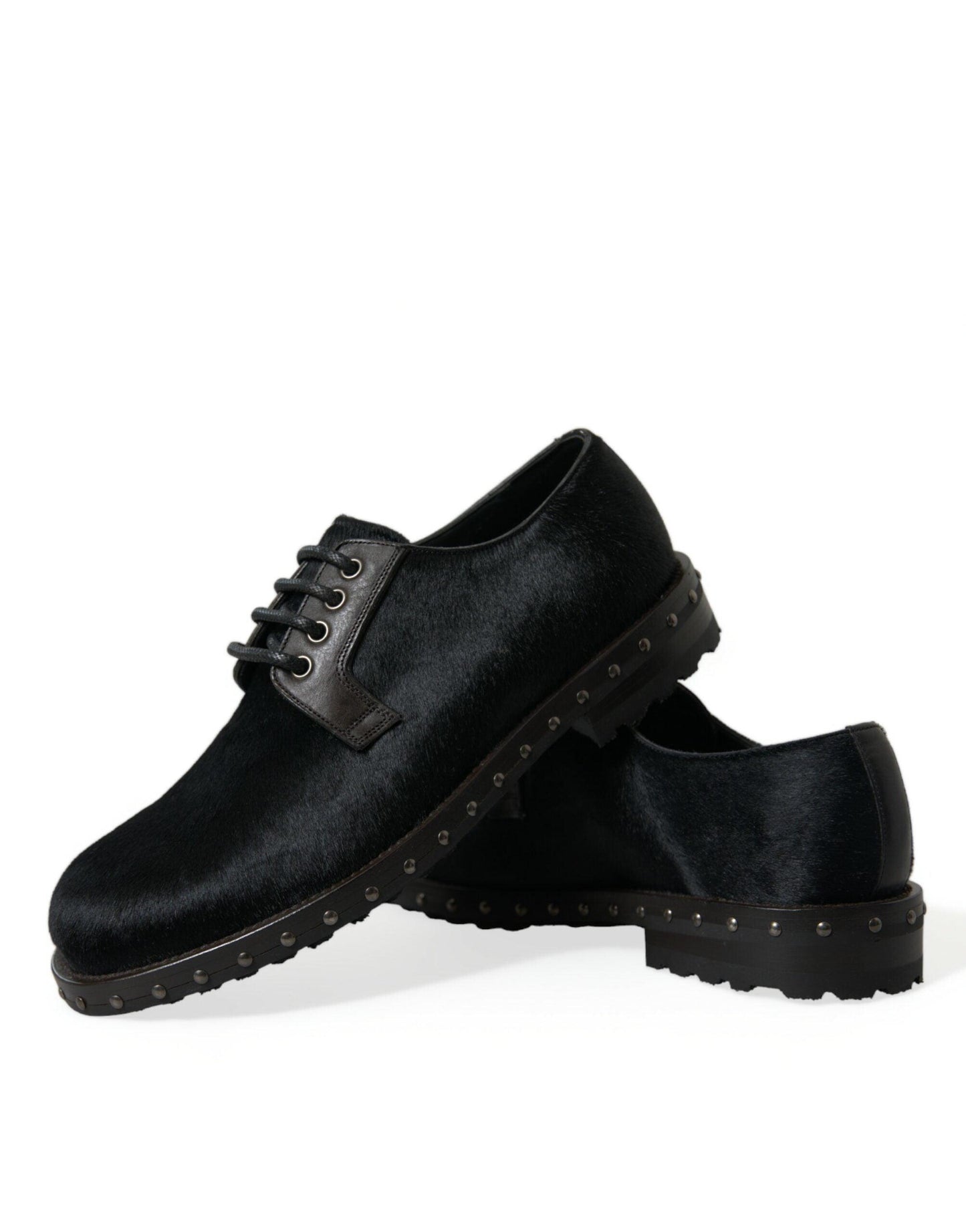 Dolce & Gabbana Elegant Black Calf Fur Derby Shoes - Arichezz.store