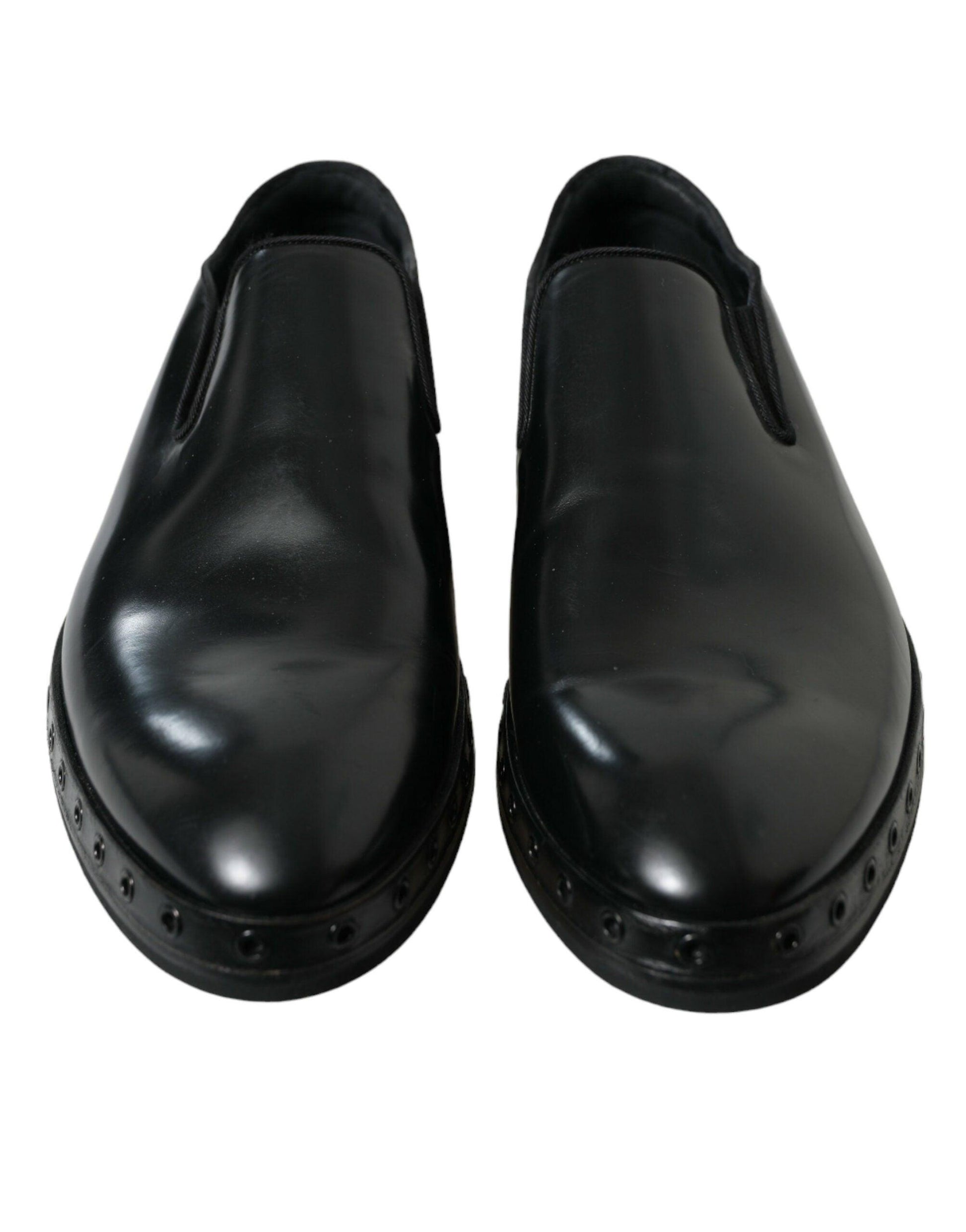 Dolce & Gabbana Elegant Black Leather Studded Loafers - Arichezz.store