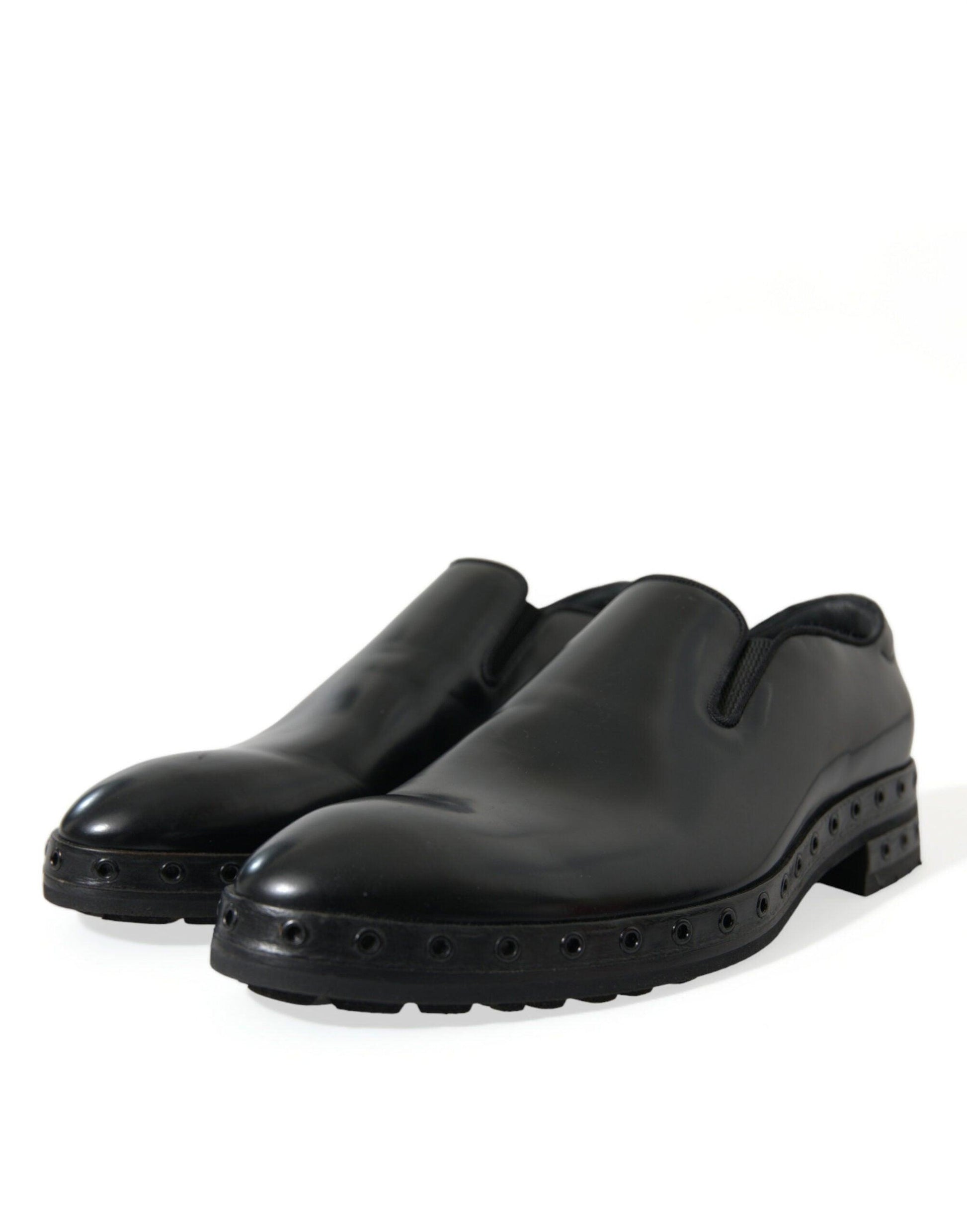 Dolce & Gabbana Elegant Black Leather Studded Loafers - Arichezz.store