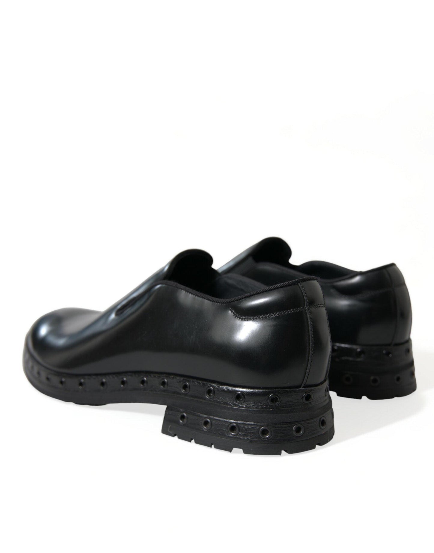 Dolce & Gabbana Elegant Black Leather Studded Loafers - Arichezz.store