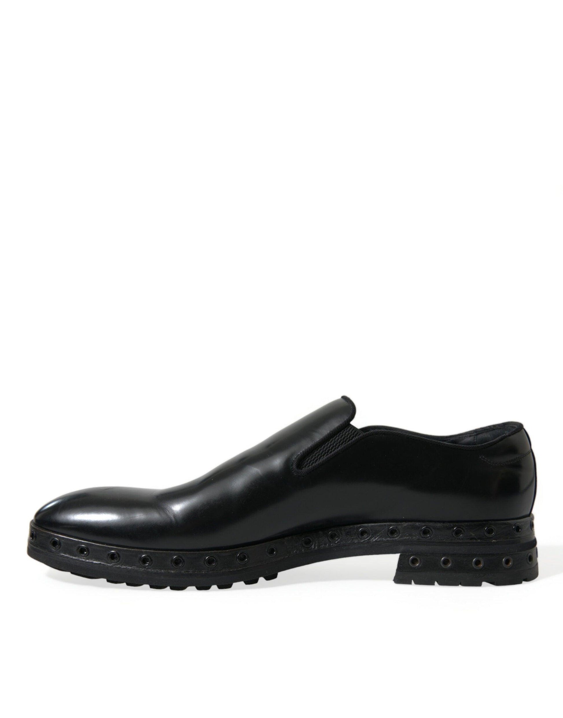 Dolce & Gabbana Elegant Black Leather Studded Loafers - Arichezz.store