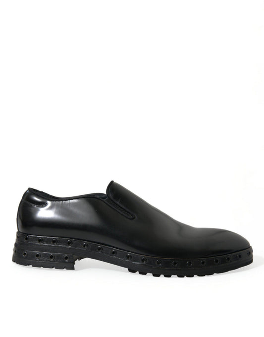 Dolce & Gabbana Elegant Black Leather Studded Loafers - Arichezz.store