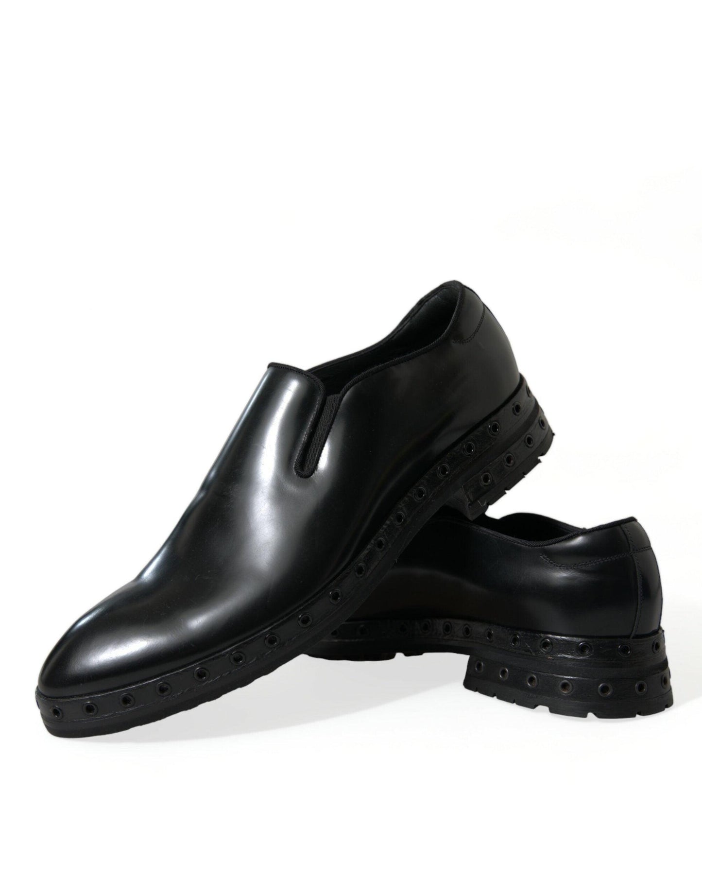 Dolce & Gabbana Elegant Black Leather Studded Loafers - Arichezz.store