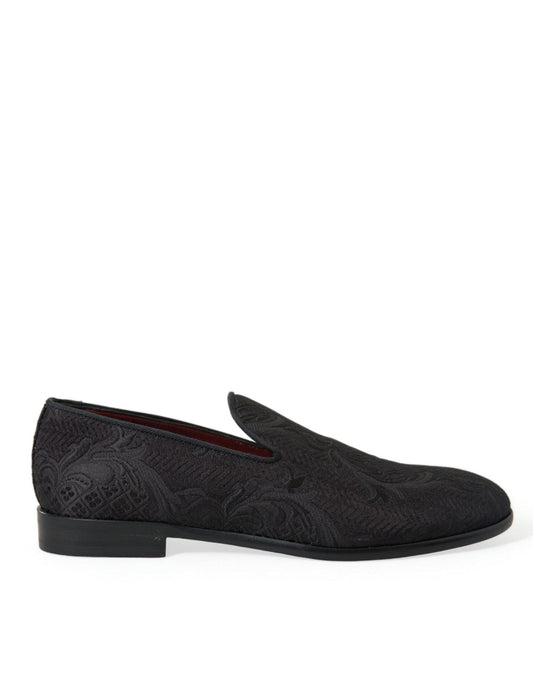 Dolce & Gabbana Elegant Black Brocade Dress Loafers - Arichezz.store