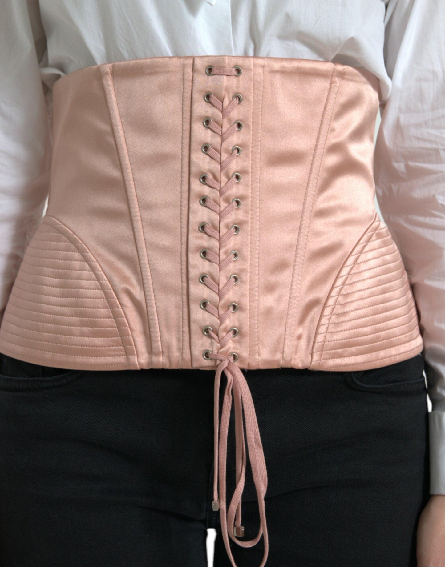 Dolce & Gabbana Elegant Pink Lace-Up Corset Belt - Arichezz.store