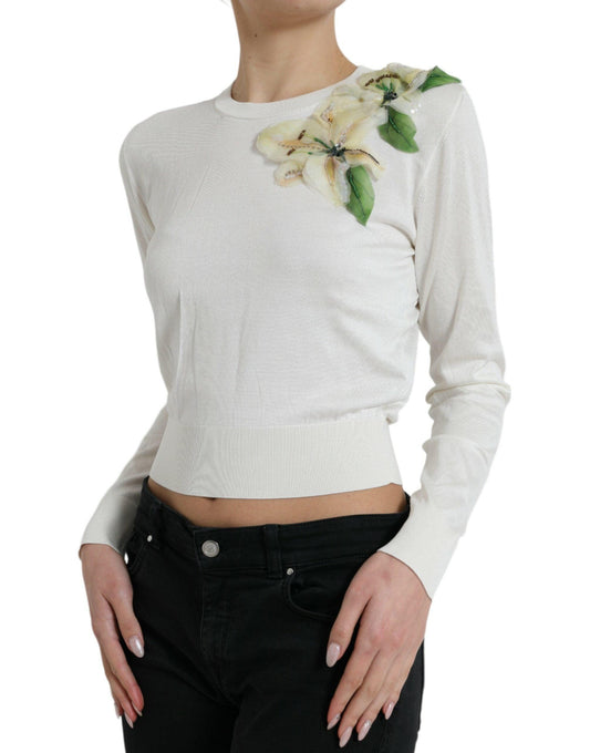 Dolce & Gabbana Silk Floral Applique Pullover Sweater - Arichezz.store