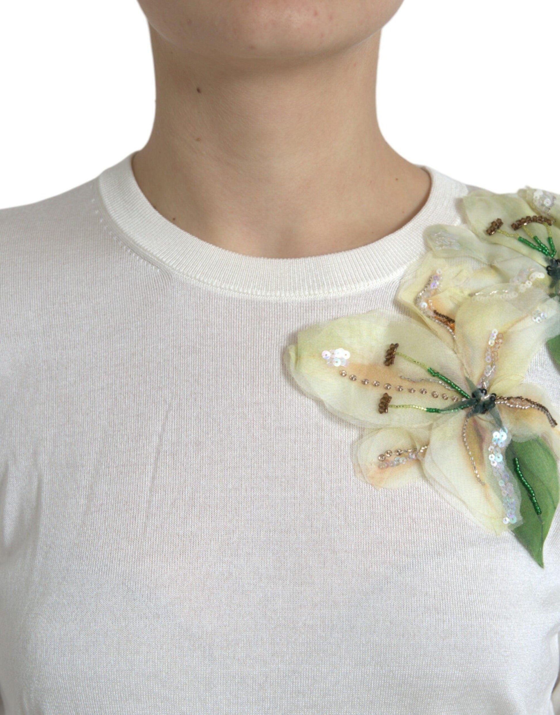 Dolce & Gabbana Silk Floral Applique Pullover Sweater - Arichezz.store