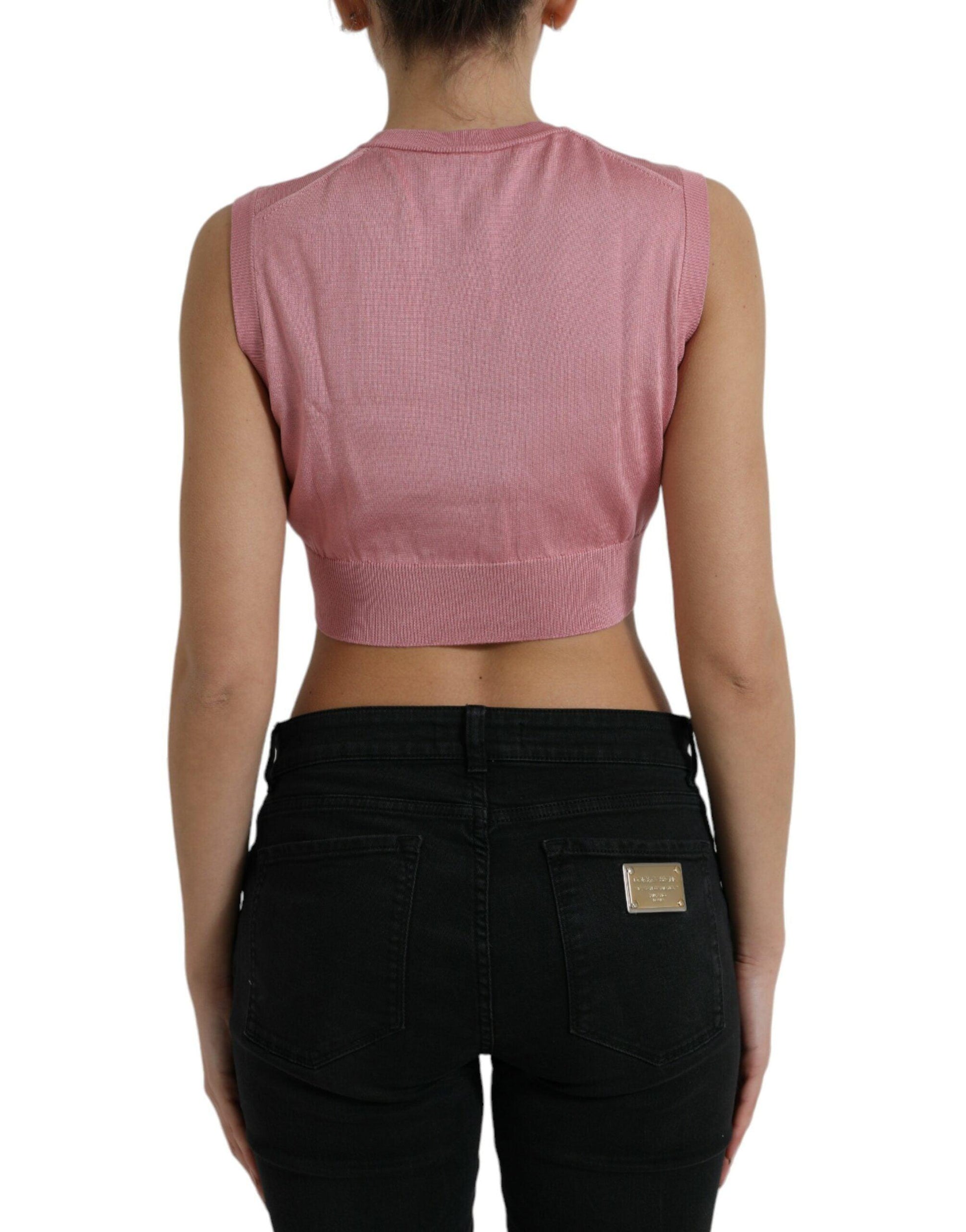 Dolce & Gabbana Elegant Silk Crew Neck Cropped Tank Top - Arichezz.store