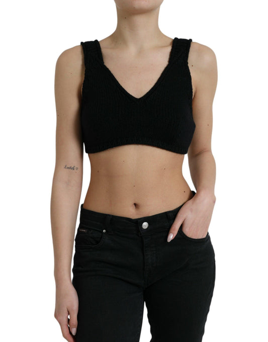 Dolce & Gabbana Elegant Black Cashmere Bustier Crop Top - Arichezz.store