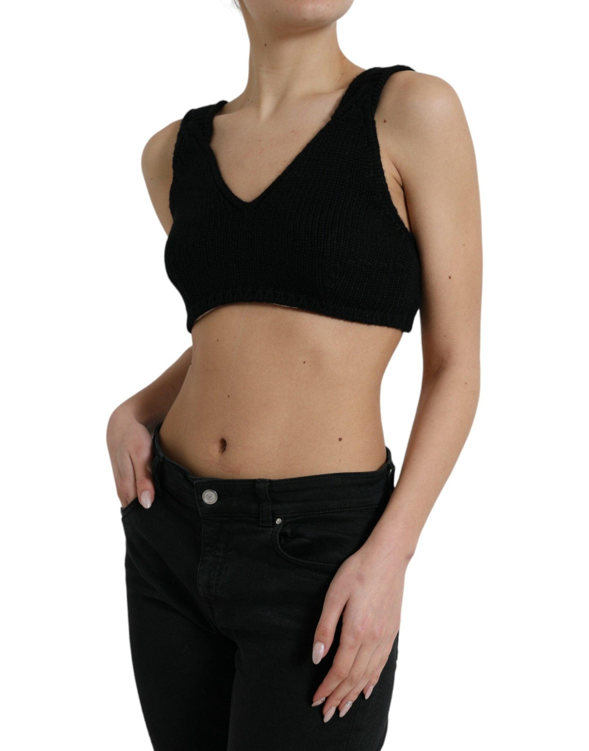 Dolce & Gabbana Elegant Black Cashmere Bustier Crop Top - Arichezz.store