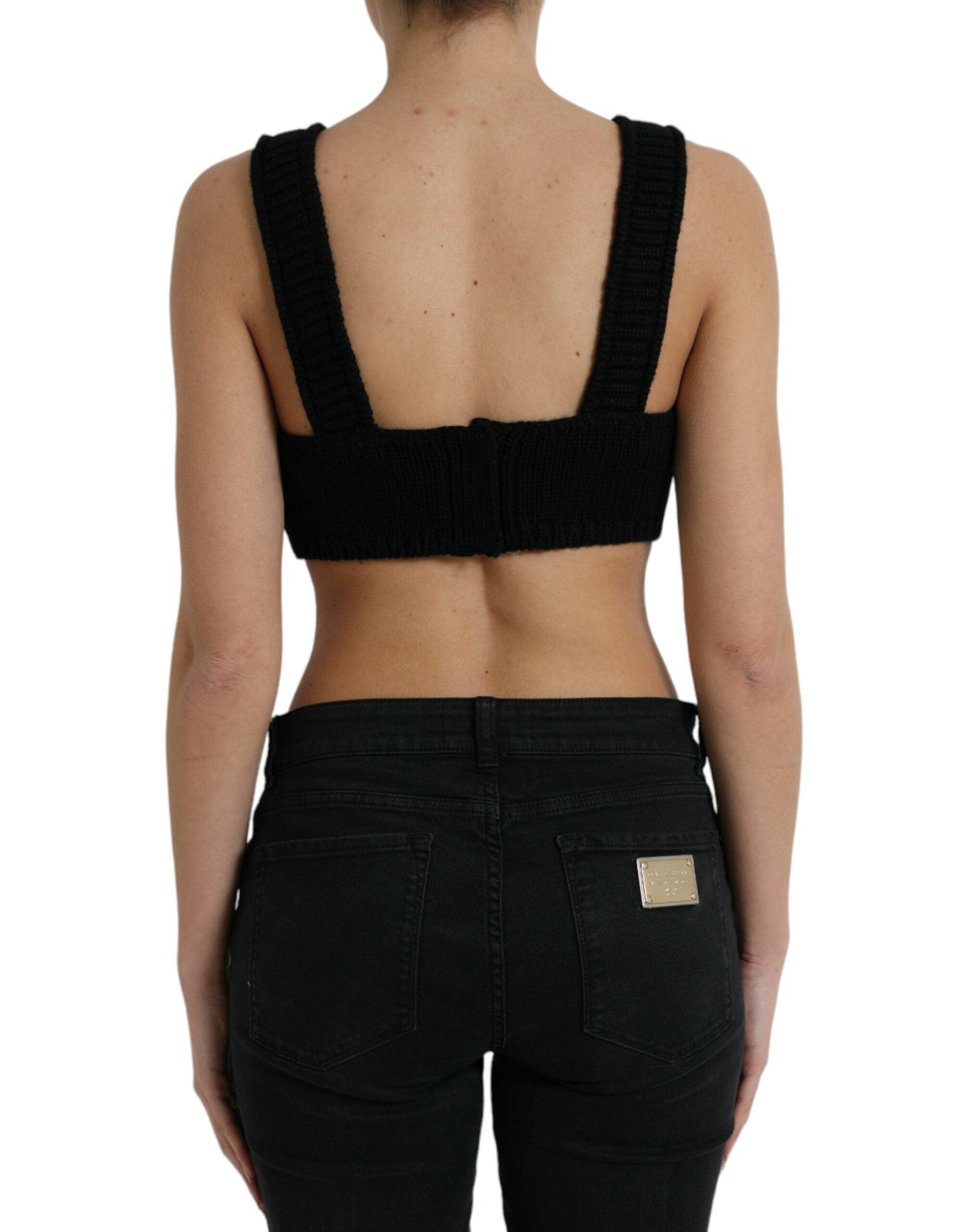 Dolce & Gabbana Elegant Black Cashmere Bustier Crop Top - Arichezz.store