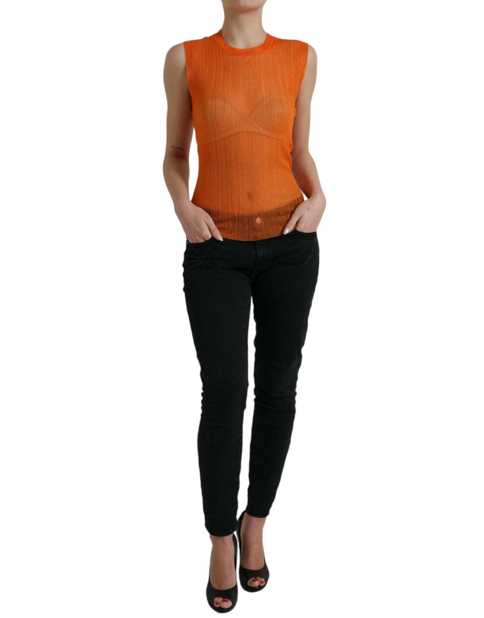 Dolce & Gabbana Chic Orange Crew Neck Tank Top - Arichezz.store